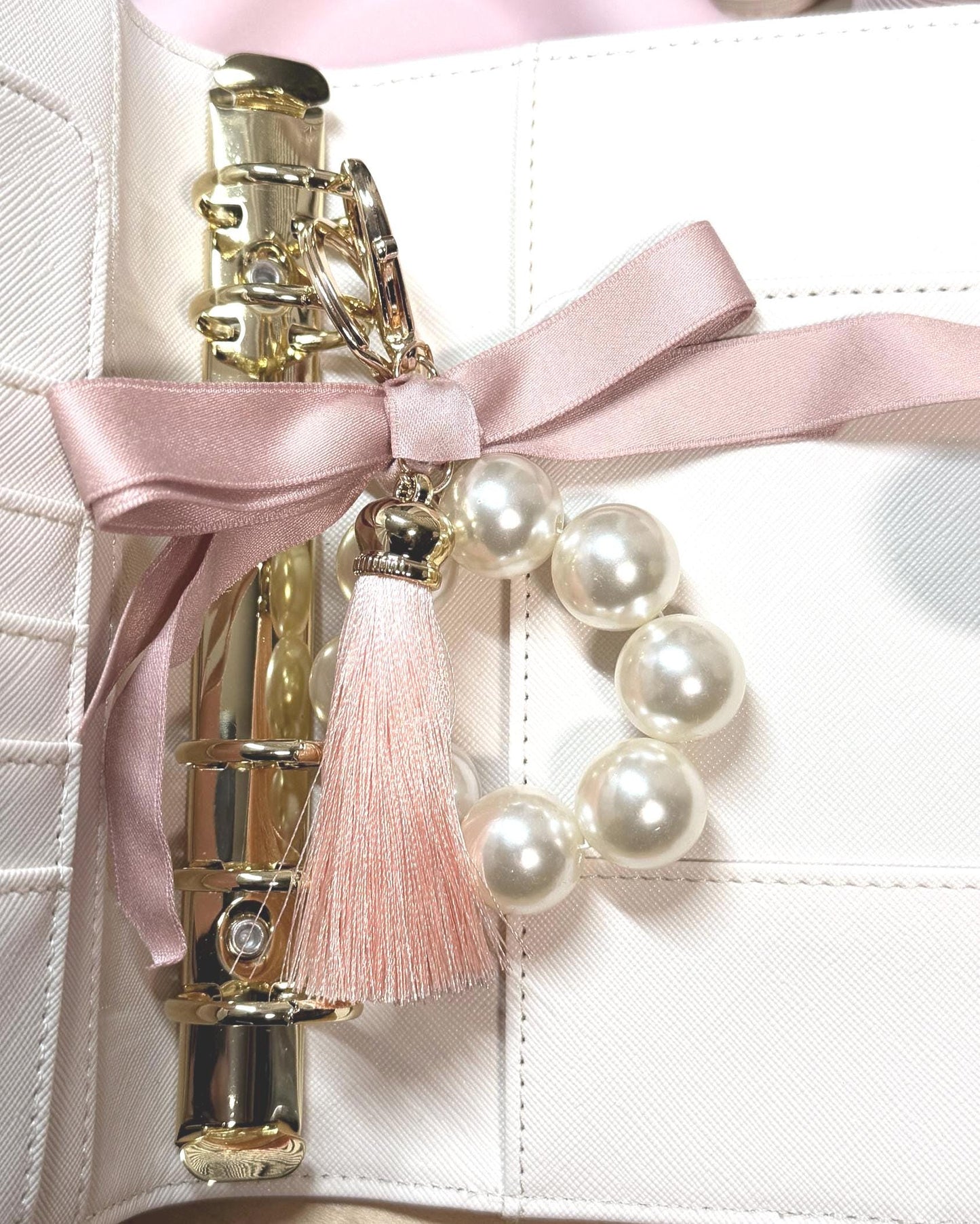 Faux Pearl Bracelet Keychain | Ribbon Tassel Planner Charm