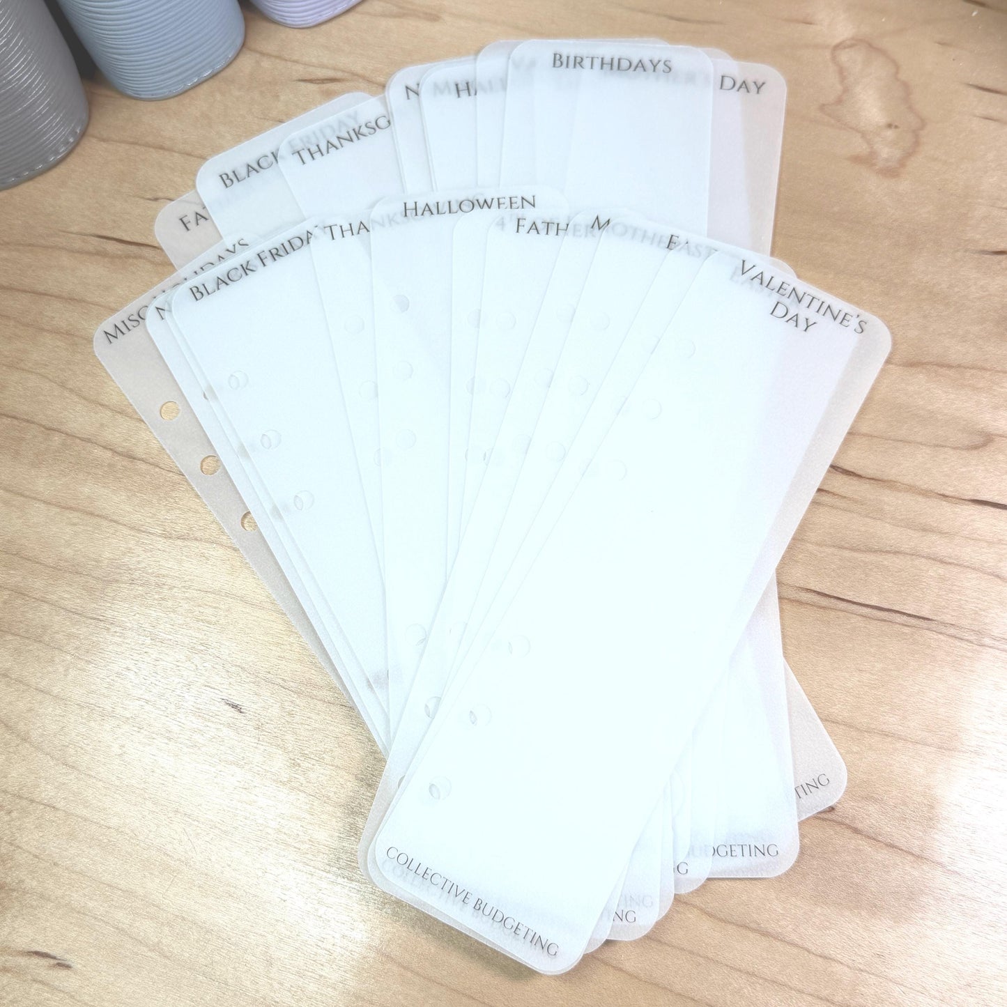 A5 A6 Budget Binder Dividers – Matte Vellum Holiday & Birthday Cash Stuffing Bookmark Tabs