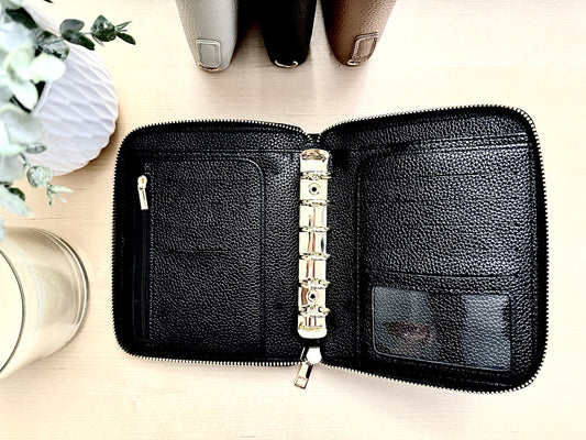 A7 Oversized Litchi Pebble Budget Wallet Binder: Zipper Closure & Card Slots | Cash Stuffing