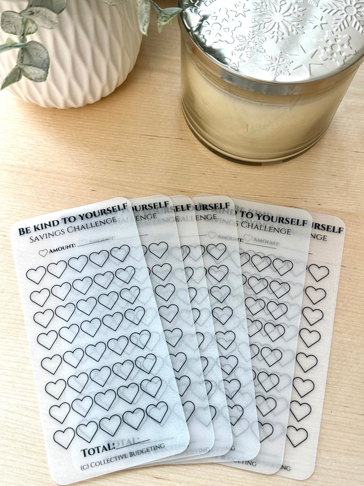 Be Kind to Yourself Savings Challenge: Laminated Vellum A6 Cash Tracker