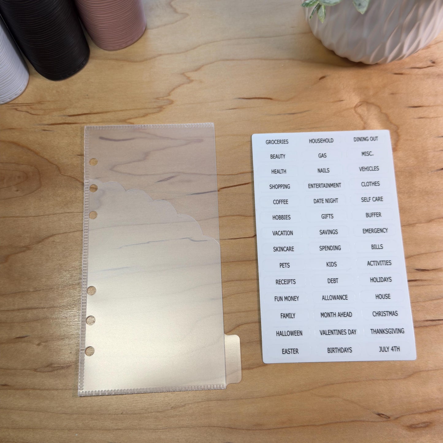 A6 Scalloped Pocket Envelopes | 2-Pocket Binder Inserts | Clear • White • Pink | Reinforced Edges | Cash Stuffing |