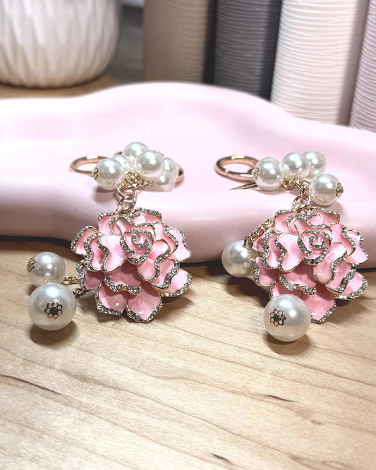 Rose & Pearl Binder Charm: Elegant Enamel Planner Keychain | Pink & Black Styles