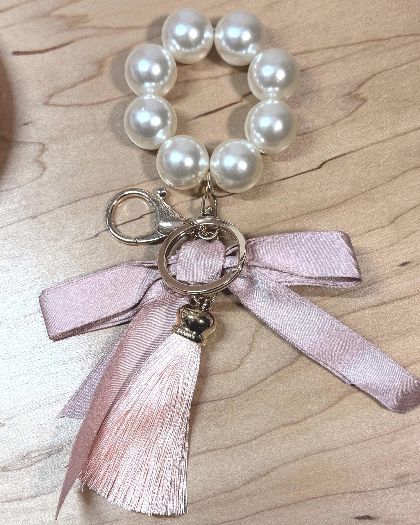 Faux Pearl Bracelet Keychain | Ribbon Tassel Planner Charm