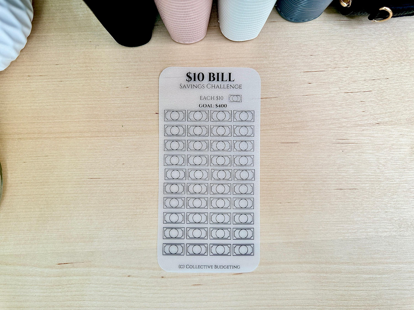 Reusable Savings Challenge Tracker: Laminated Vellum, $1K, $5, $10 & $20 Bill Challenges