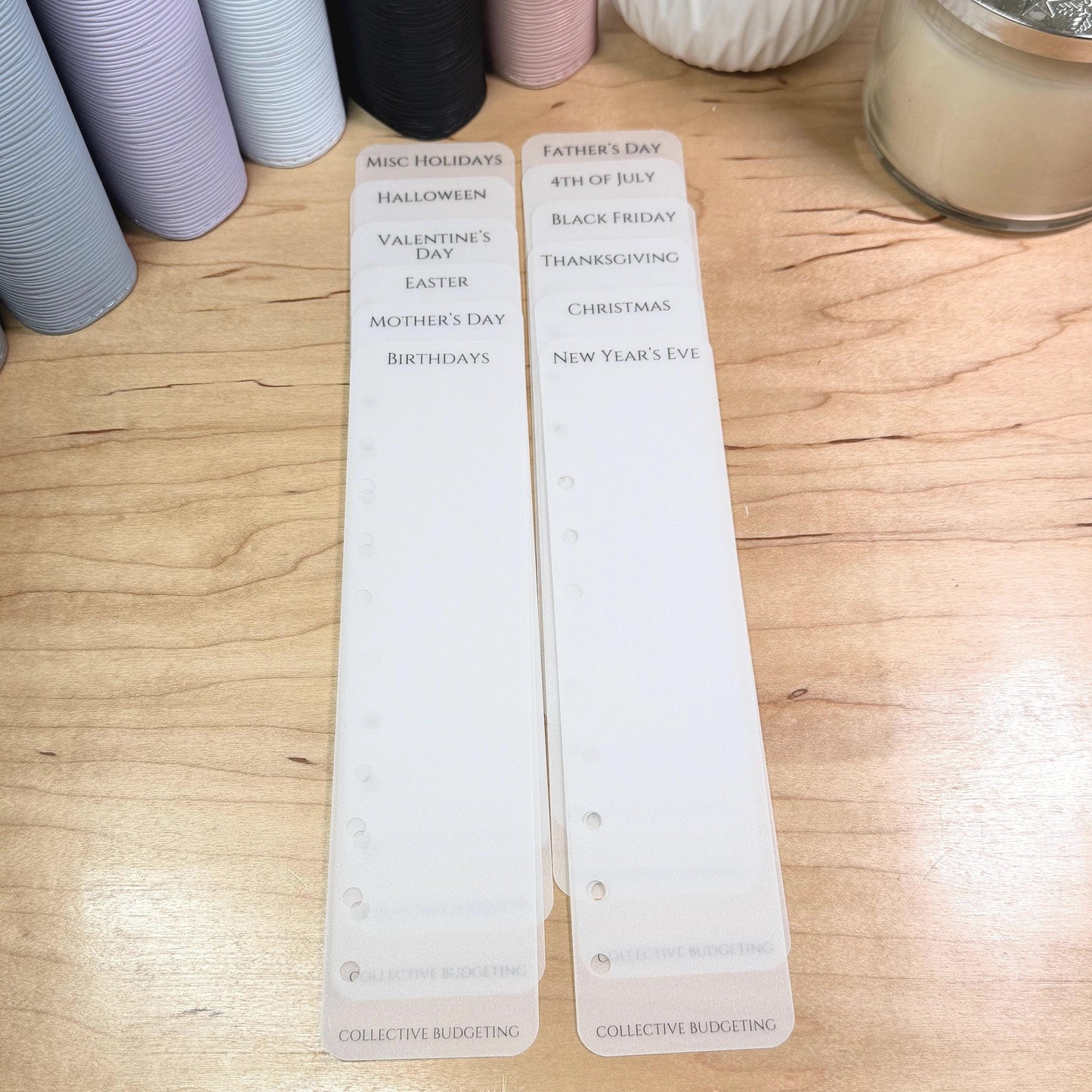 A5 A6 Budget Binder Dividers – Matte Vellum Holiday & Birthday Cash Stuffing Bookmark Tabs