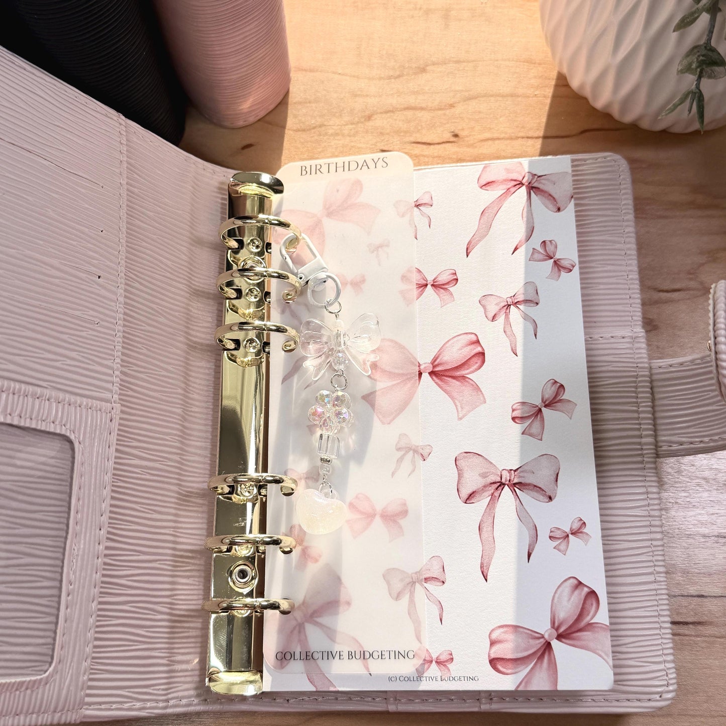 Binder Charm | Bow & Flower Planner Keychain | Heart or Pom-Pom Accessory |