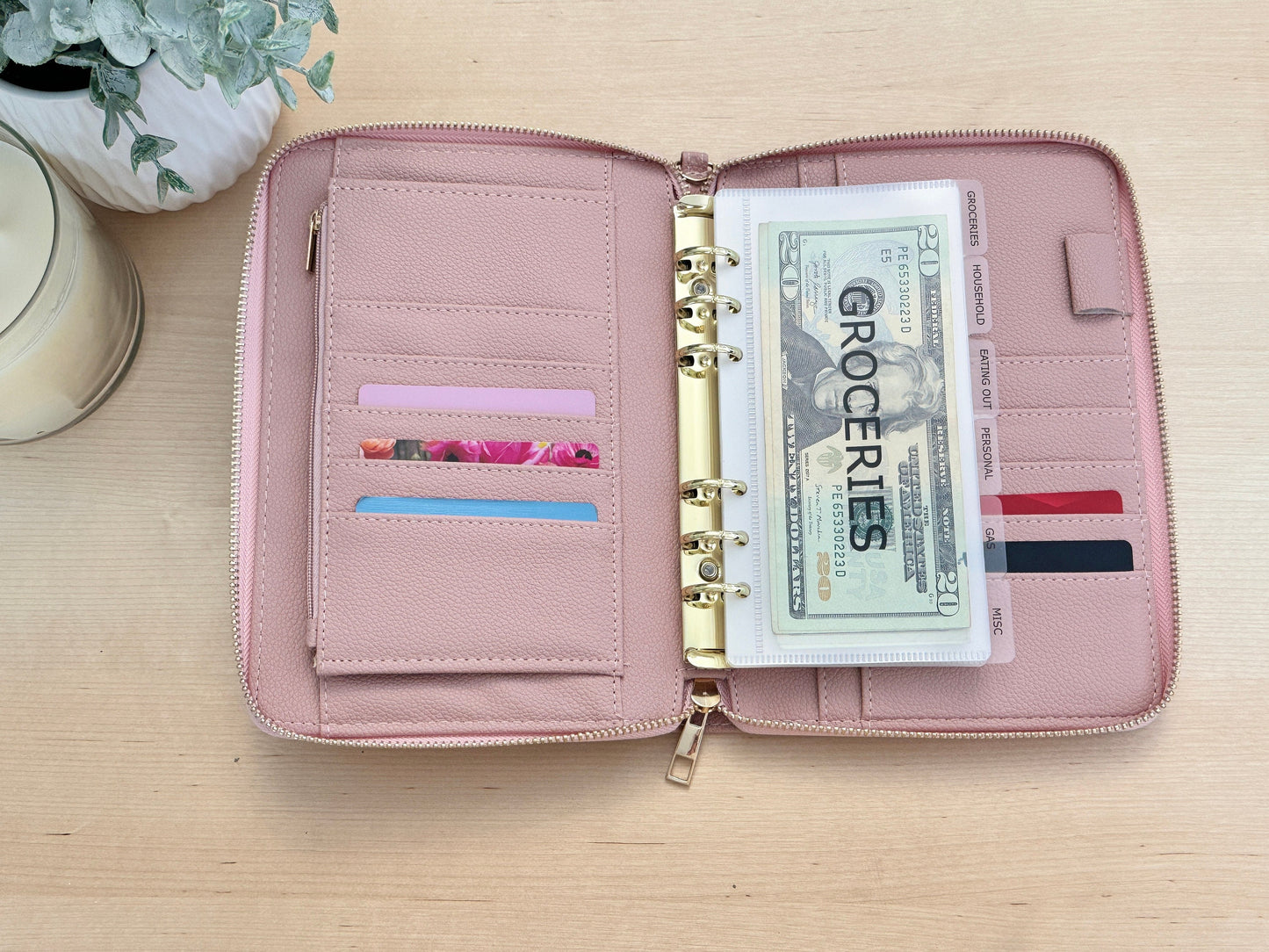 A6 Lizard Print Budget Binder Wallet: Zippered Cash Envelope Organizer