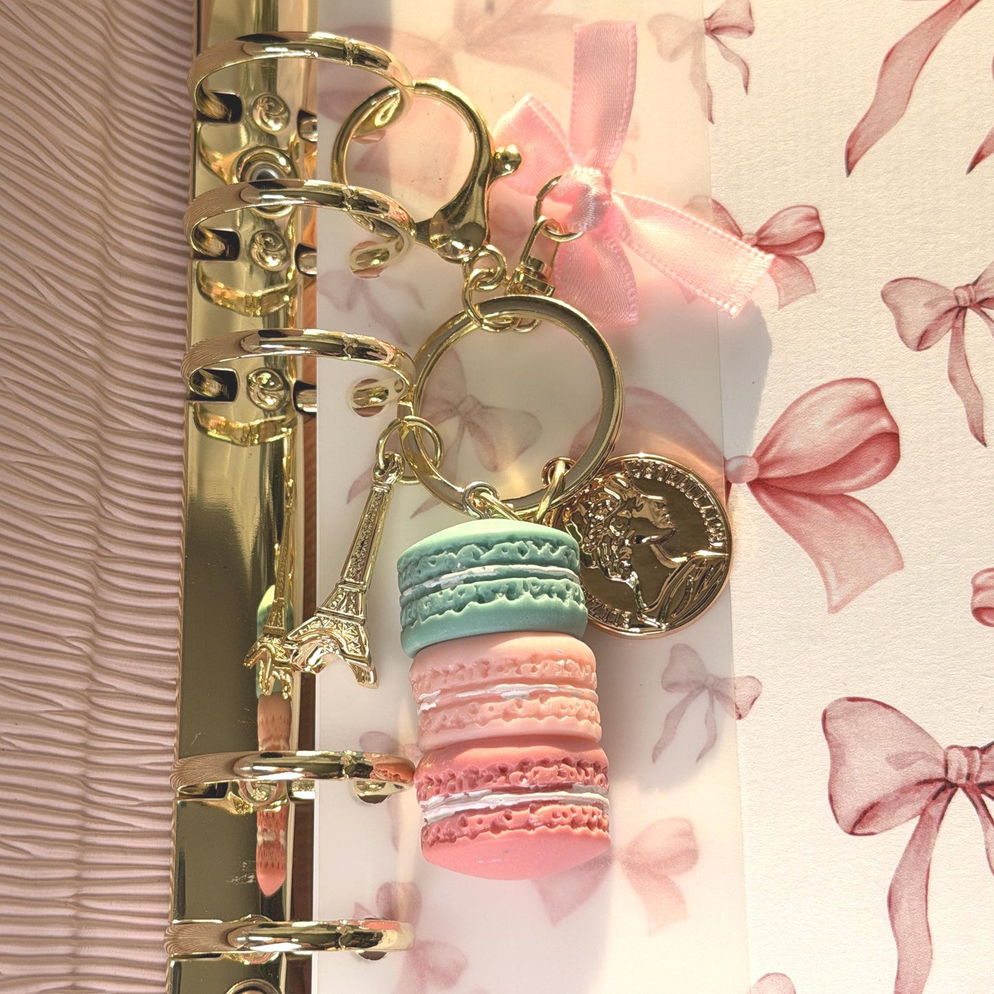 Budget Binder Charm | Macaron Keychain Accessory | Paris Planner Charm with Bow & Coin