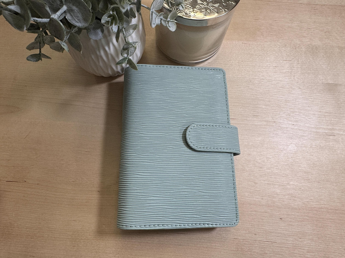 A6 Epi Saffiano Budget Binder: Silver Rings, Card Slots & Pen Loop | Cash Envelope System