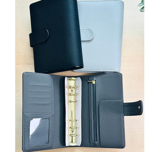 A6 Pebble Vegan Leather Budget Binder: Gold Rings, Zipper Pocket & Magnetic Closure