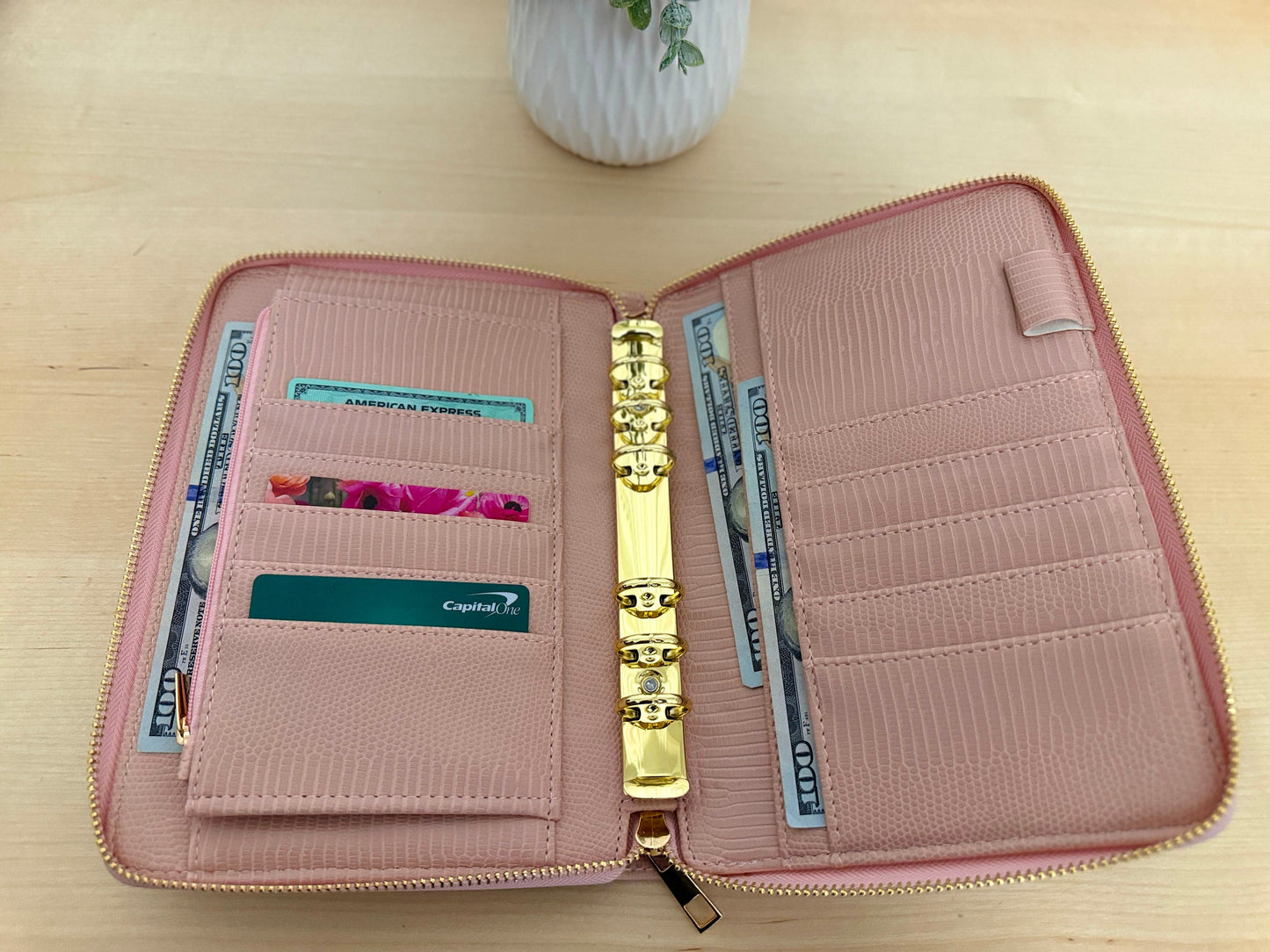 A6 Lizard Print Budget Binder Wallet: Zippered Cash Envelope Organizer