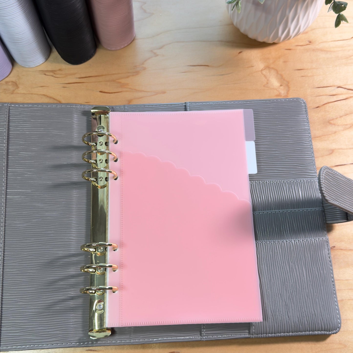 A5 Scalloped Pocket Envelopes | 2-Pocket Binder Inserts | Set of 6 + Labels | Clear • Pink • White |