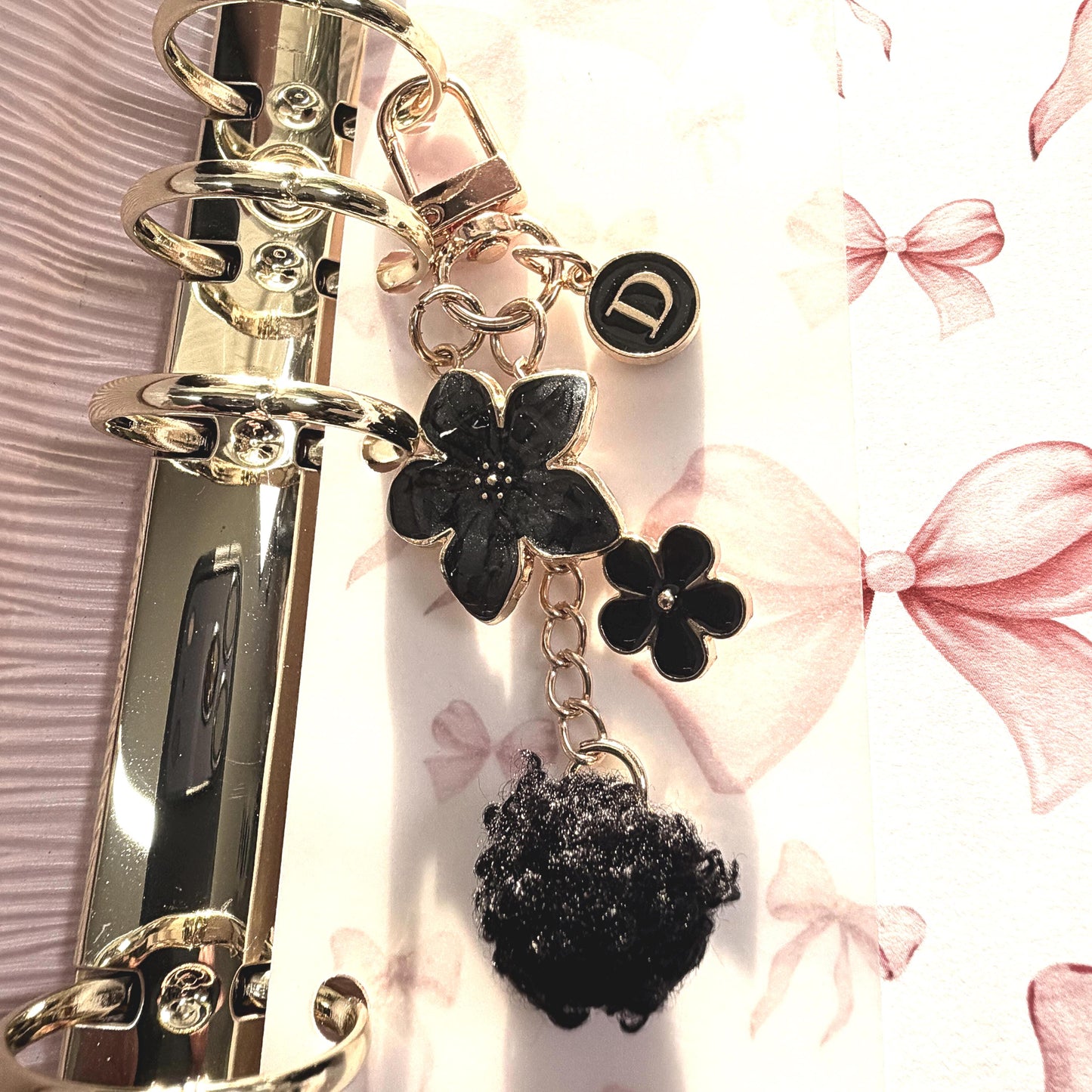 Binder Charm | Bow & Flower Planner Keychain | Heart or Pom-Pom Accessory |