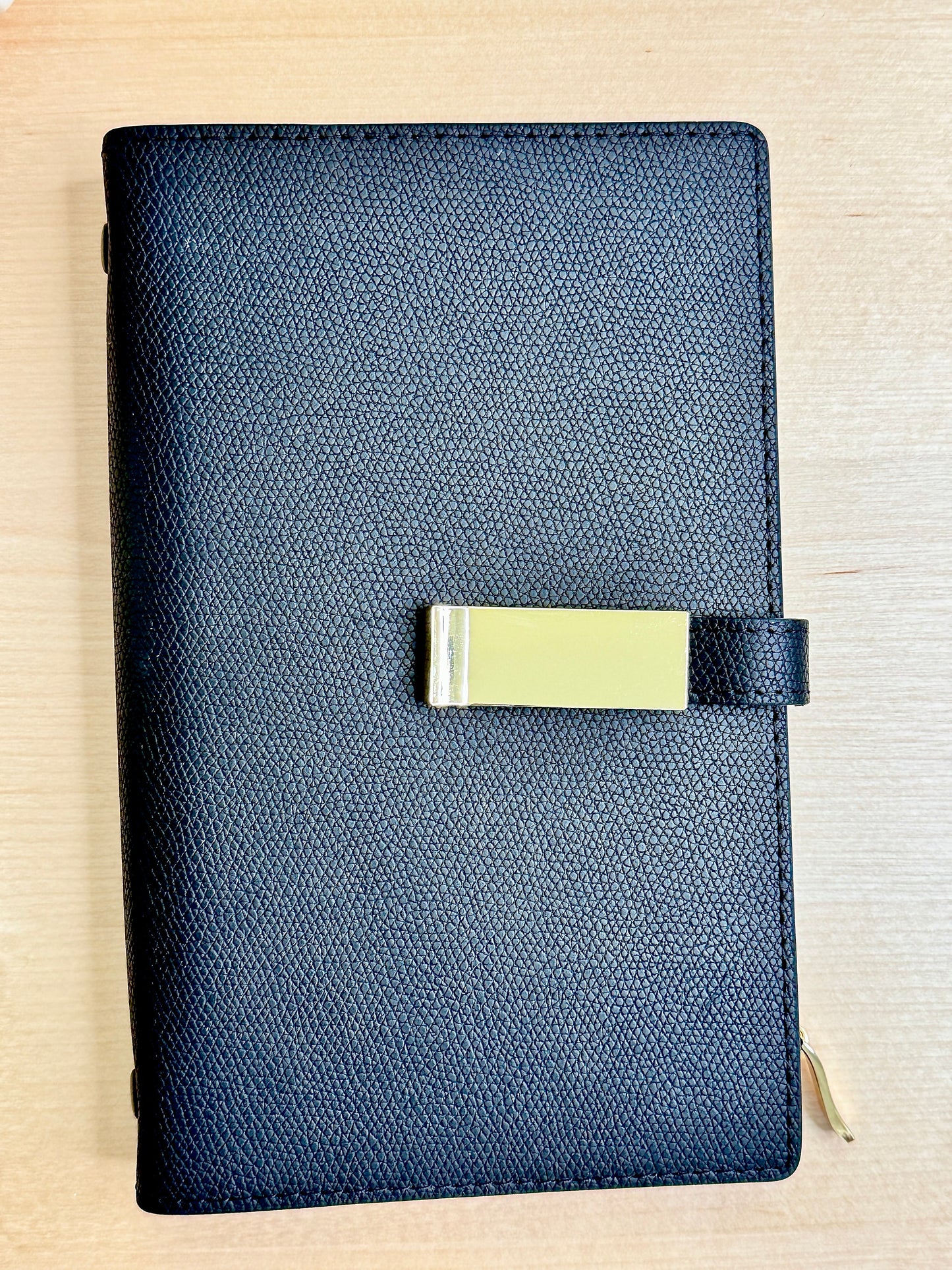 A6 Black Leather Wallet, Cash Stuffing Envelope Wallet, Budget Organizer, Zipper, and Buckle.