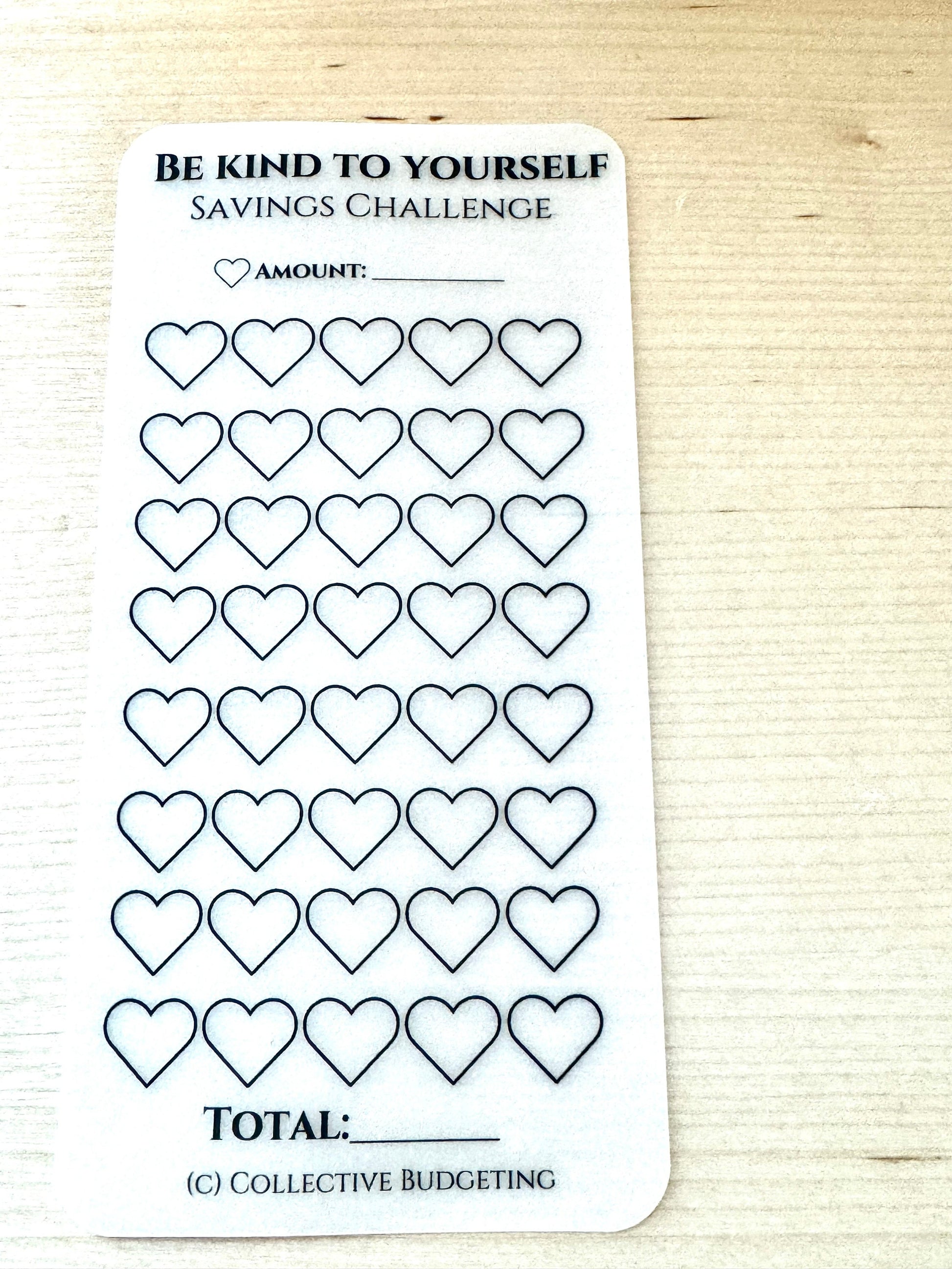 Be Kind to Yourself Savings Challenge: Laminated Vellum A6 Cash Tracker