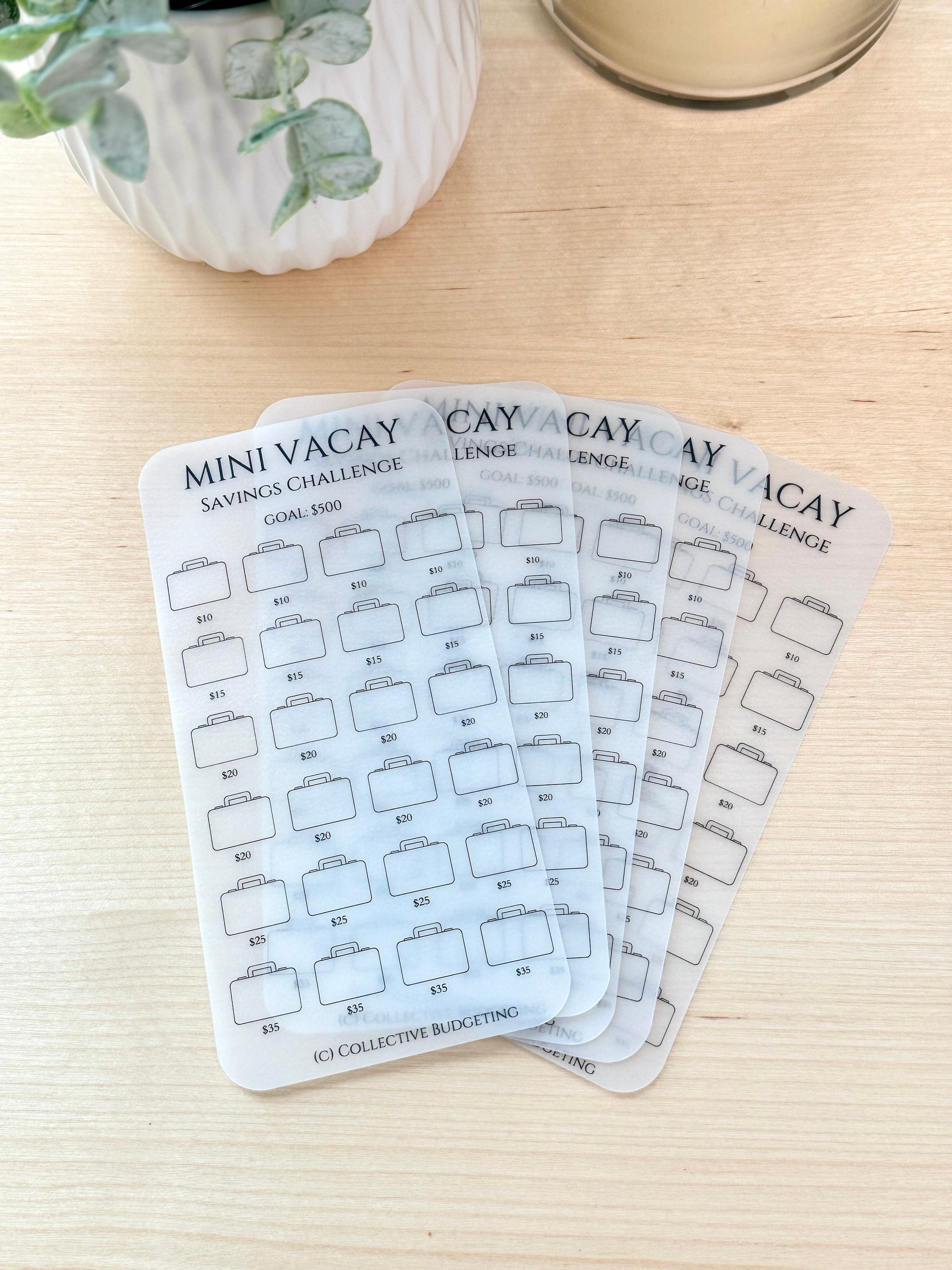 Vacation Savings Challenge Card | Laminated Vellum Cash Tracker for Travel Goals and Budgeting Getaways