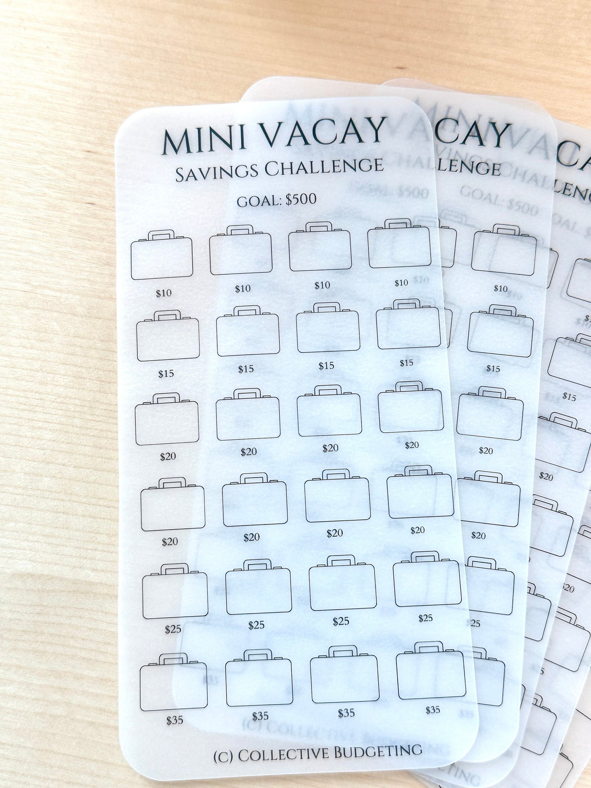 Vacation Savings Challenge Card | Laminated Vellum Cash Tracker for Travel Goals and Budgeting Getaways