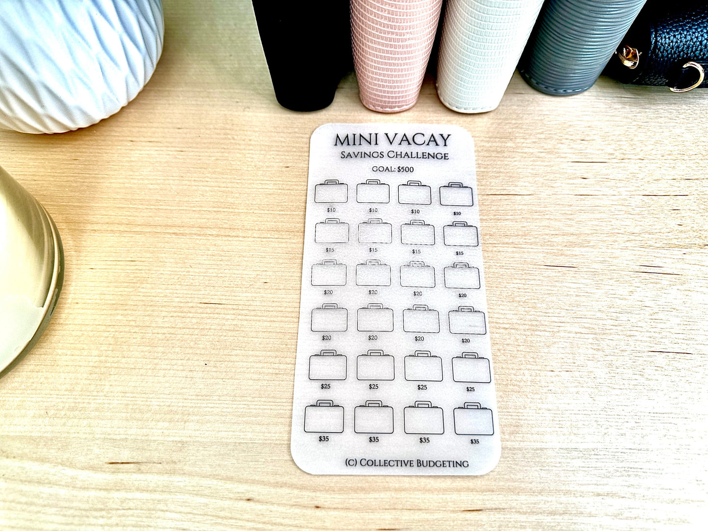 Vacation Savings Challenge Card | Laminated Vellum Cash Tracker for Travel Goals and Budgeting Getaways