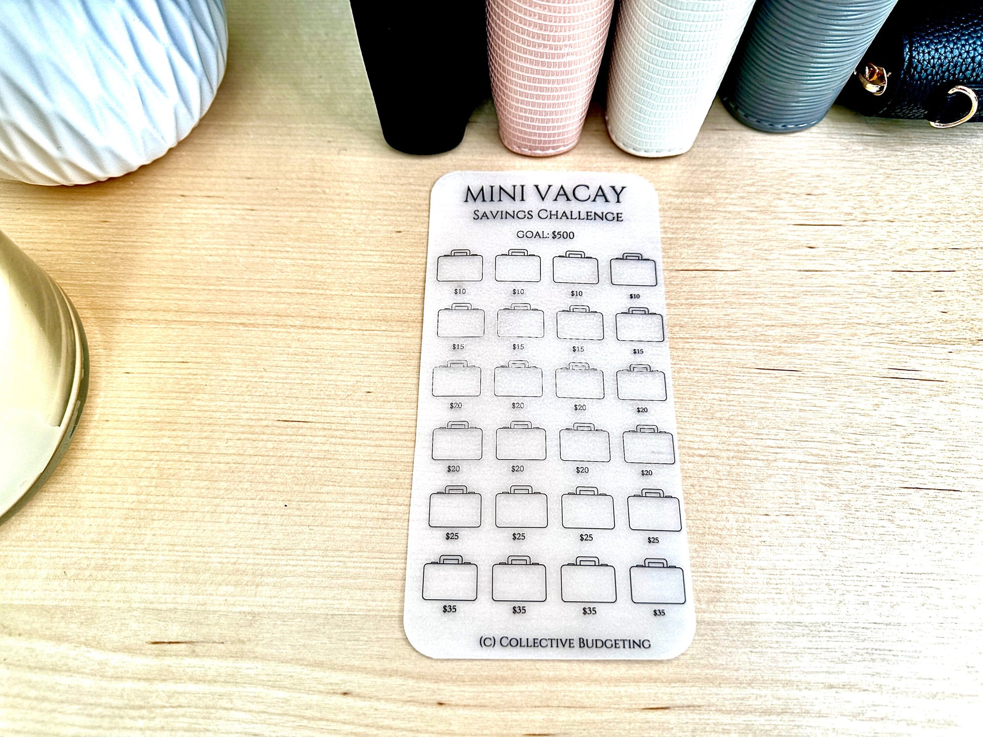 Vacation Savings Challenge Card | Laminated Vellum Cash Tracker for Travel Goals and Budgeting Getaways