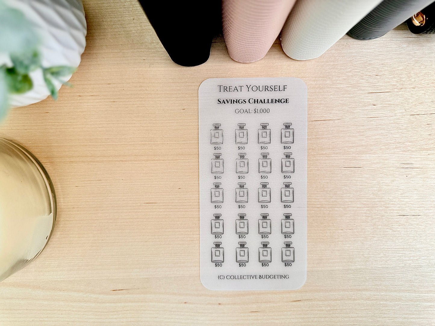 Treat Yourself Savings Challenge | Laminated Vellum Cash Tracker for Personal Rewards, Fun Money, and Self Care Budgeting