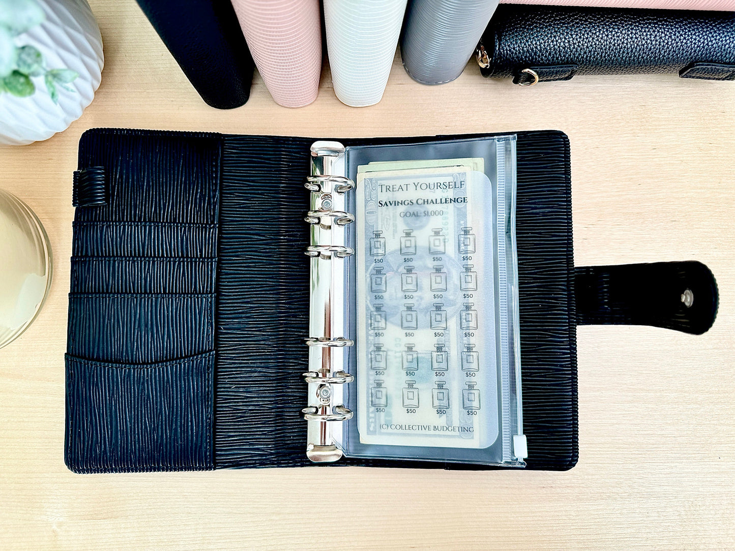 Treat Yourself Savings Challenge | Laminated Vellum Cash Tracker for Personal Rewards, Fun Money, and Self Care Budgeting