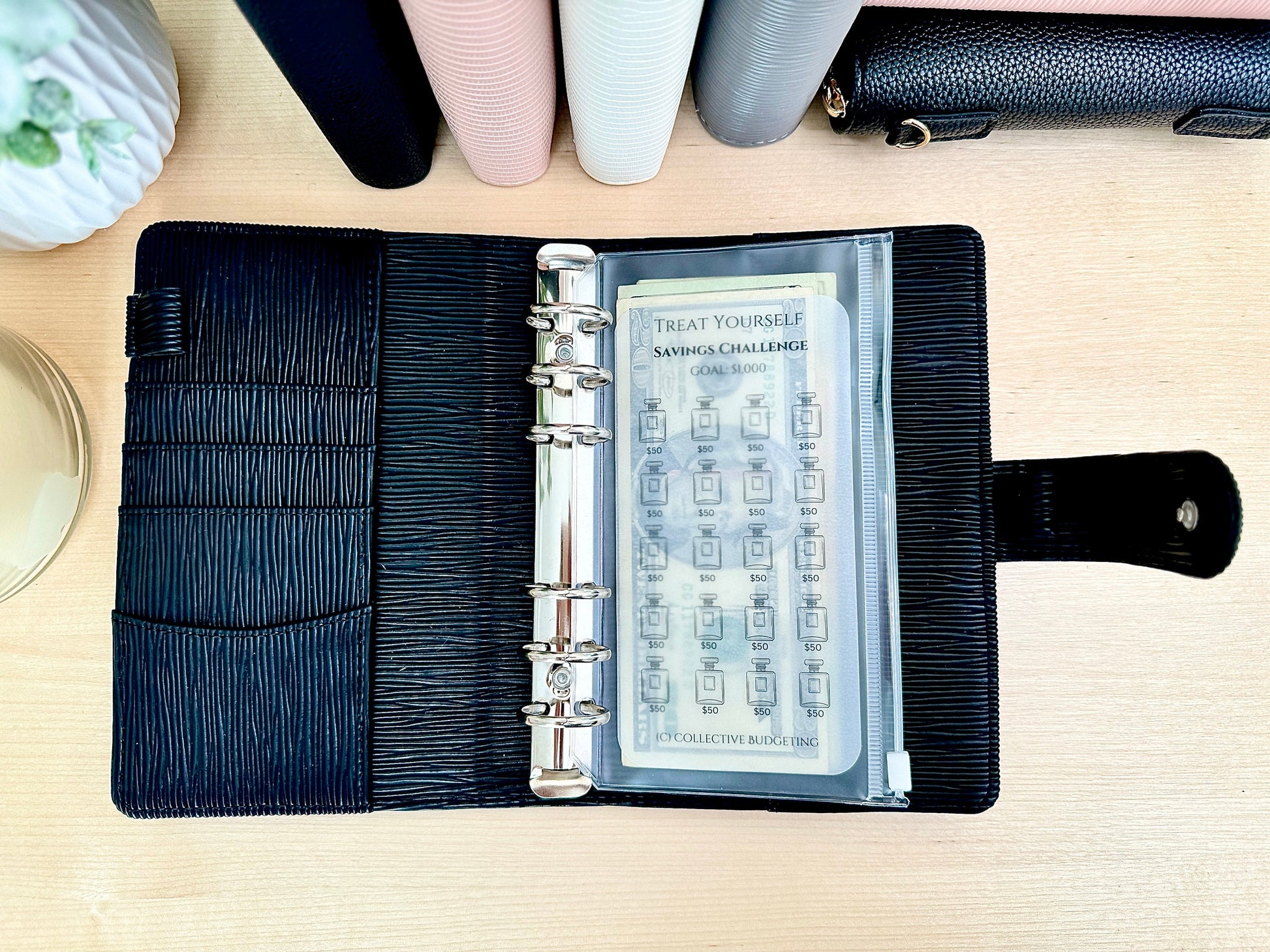 Treat Yourself Savings Challenge | Laminated Vellum Cash Tracker for Personal Rewards, Fun Money, and Self Care Budgeting