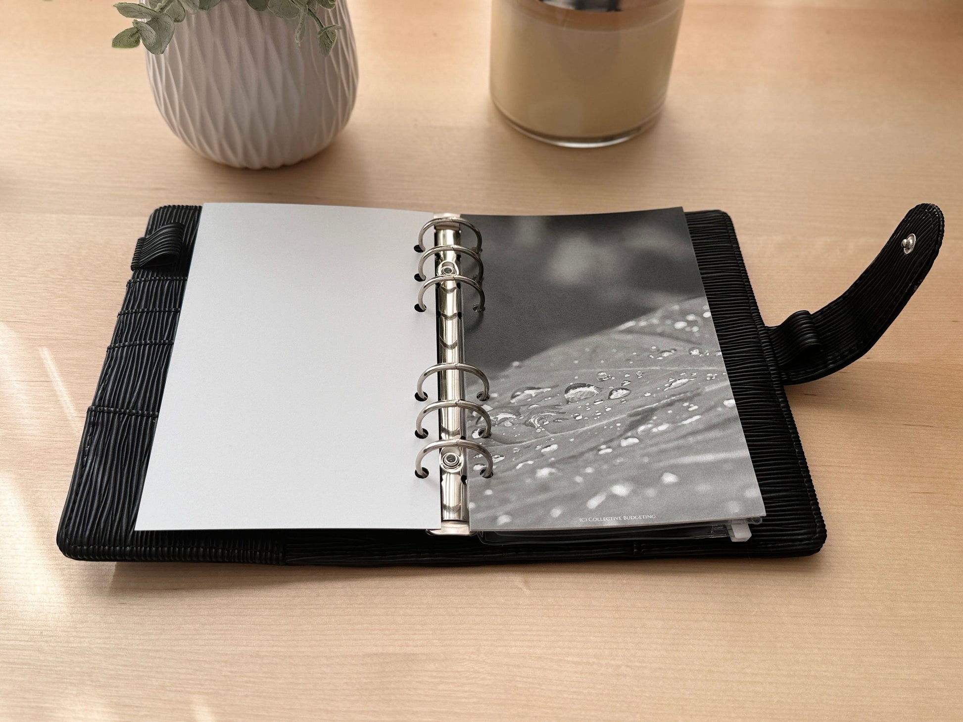 Raindrops on Leaf Budget Binder Dashboard: A5 A6 Cash Stuffing Insert