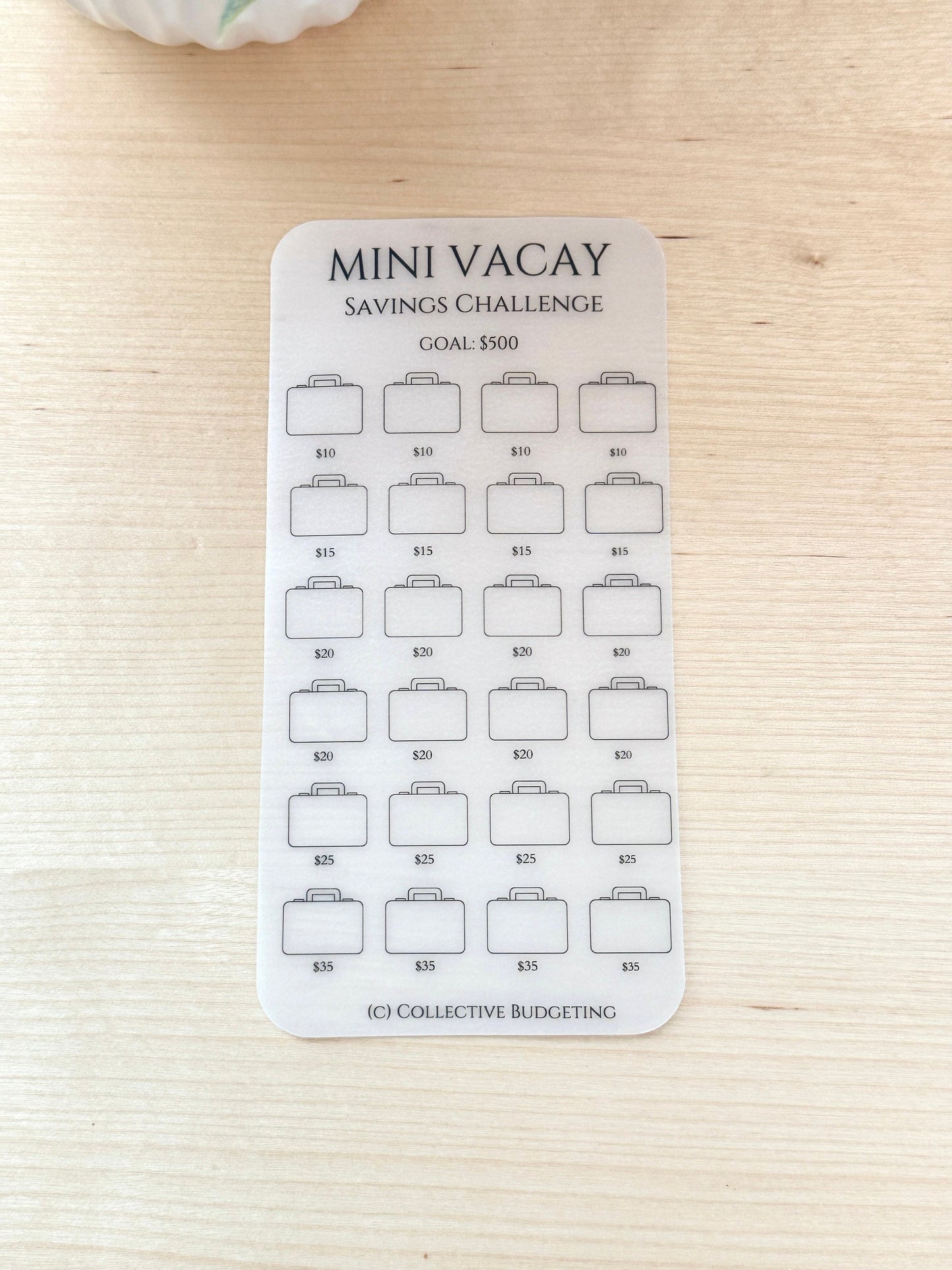 Vacation Savings Challenge Card | Laminated Vellum Cash Tracker for Travel Goals and Budgeting Getaways