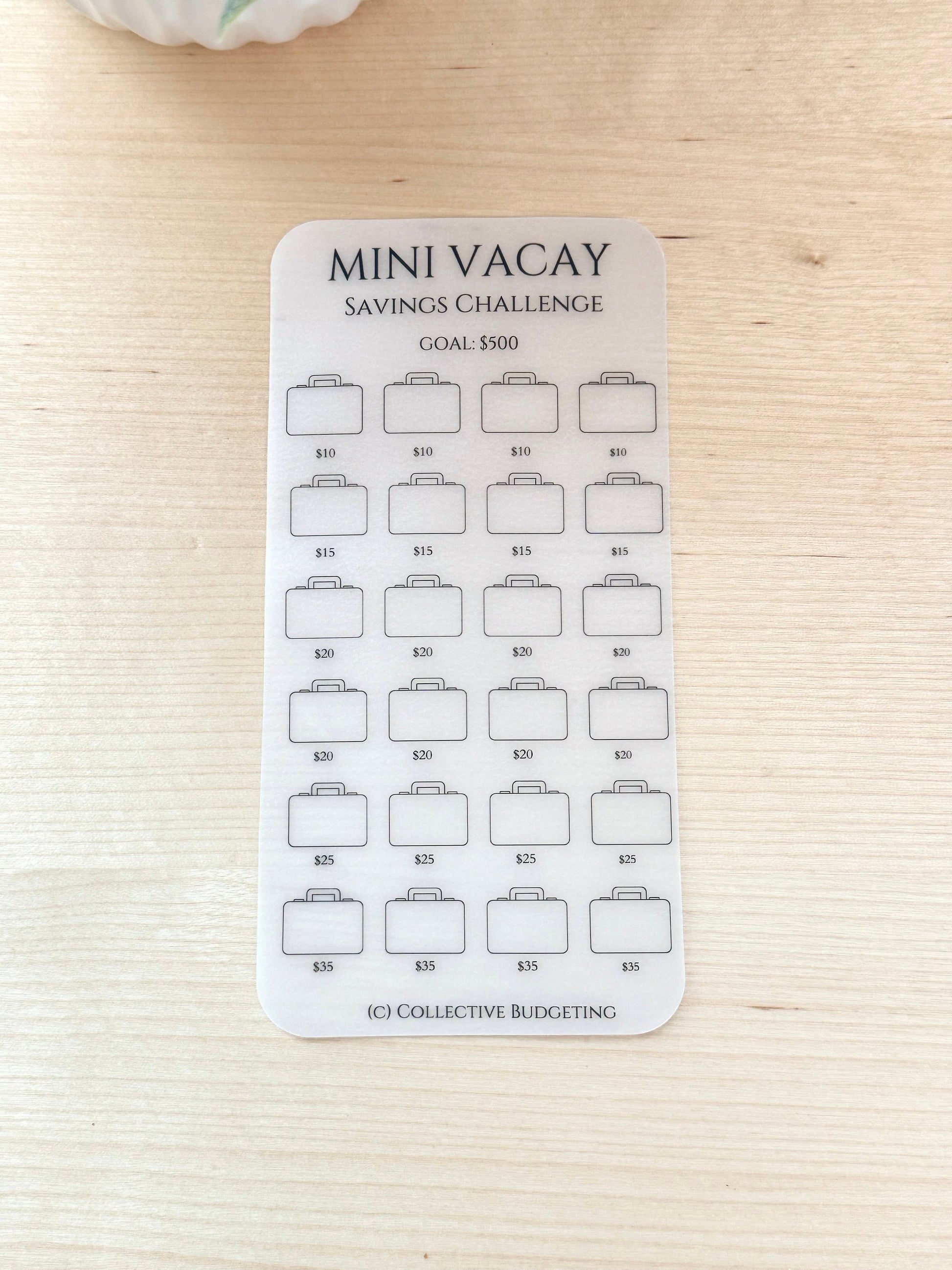 Vacation Savings Challenge Card | Laminated Vellum Cash Tracker for Travel Goals and Budgeting Getaways