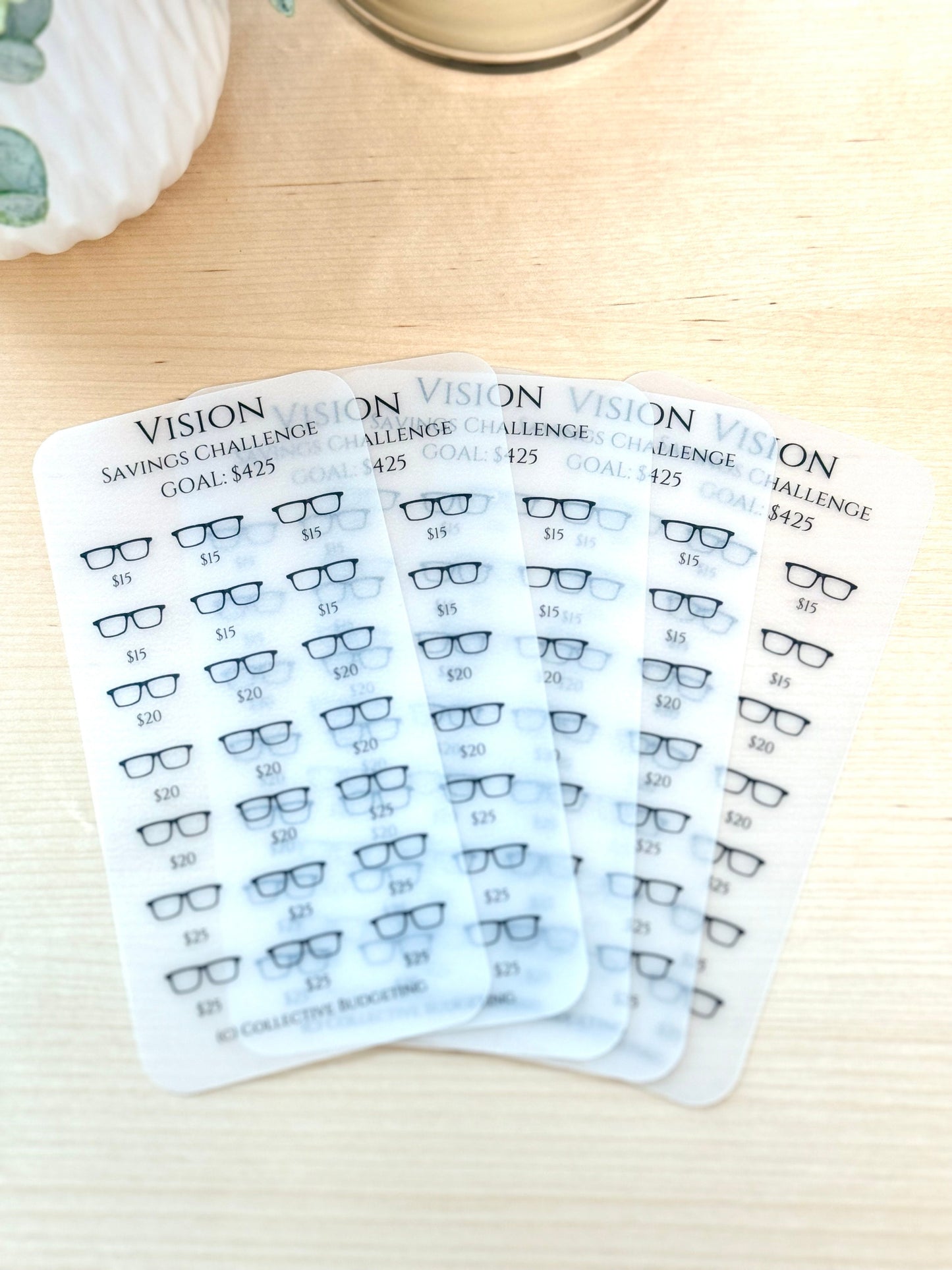 Vision Savings Challenge Card | Laminated Vellum Cash Tracker for Eye Exams, Glasses, Contacts, and Vision Expenses