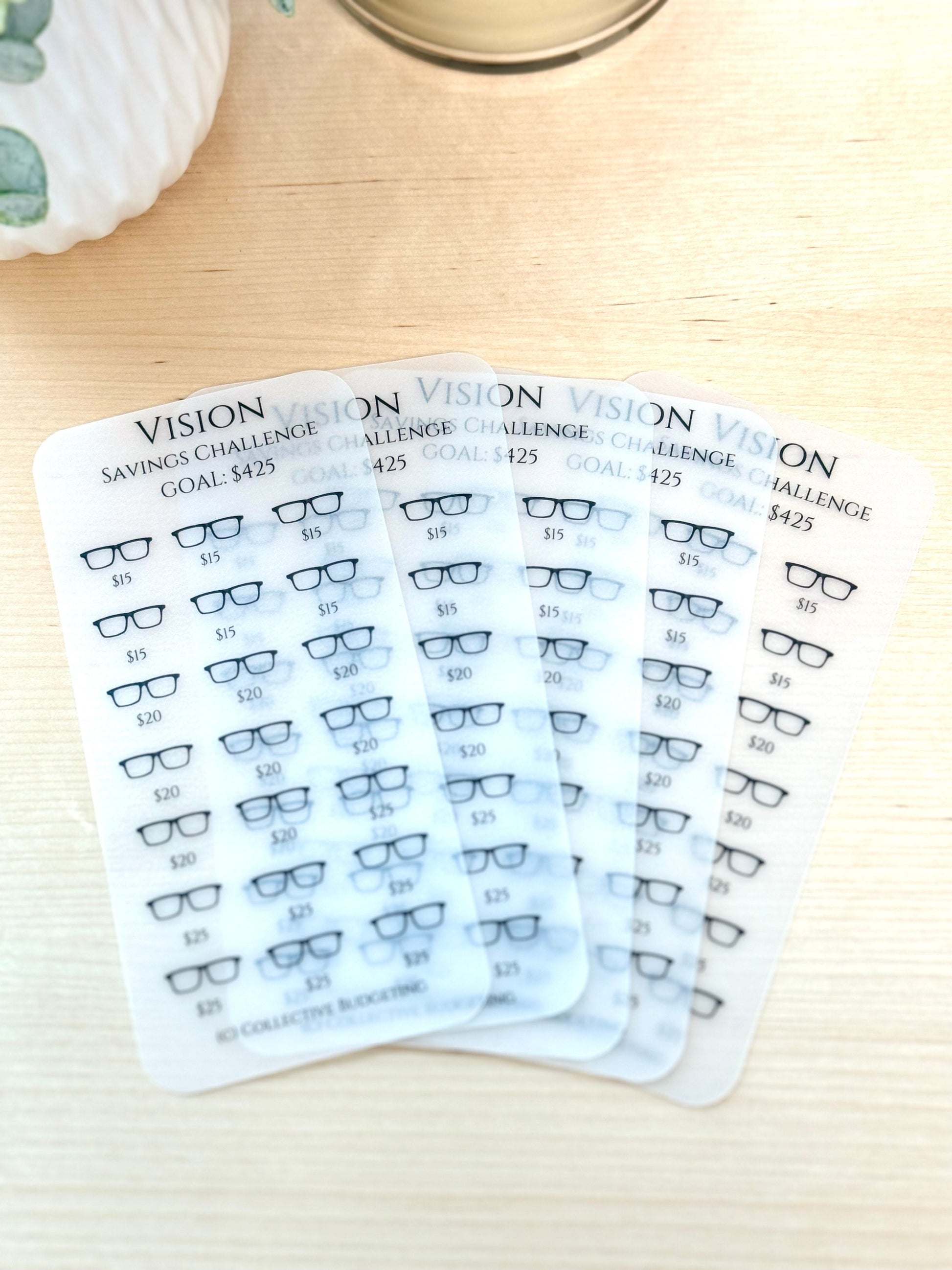 Vision Savings Challenge Card | Laminated Vellum Cash Tracker for Eye Exams, Glasses, Contacts, and Vision Expenses