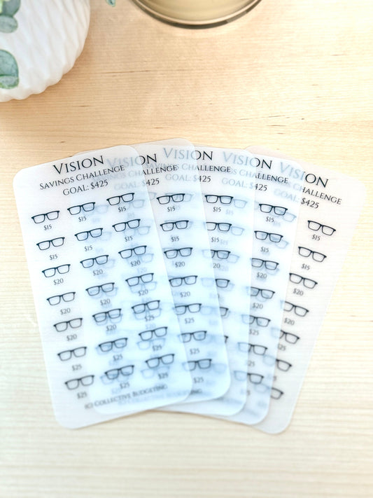 Vision Savings Challenge Card | Laminated Vellum Cash Tracker for Eye Exams, Glasses, Contacts, and Vision Expenses