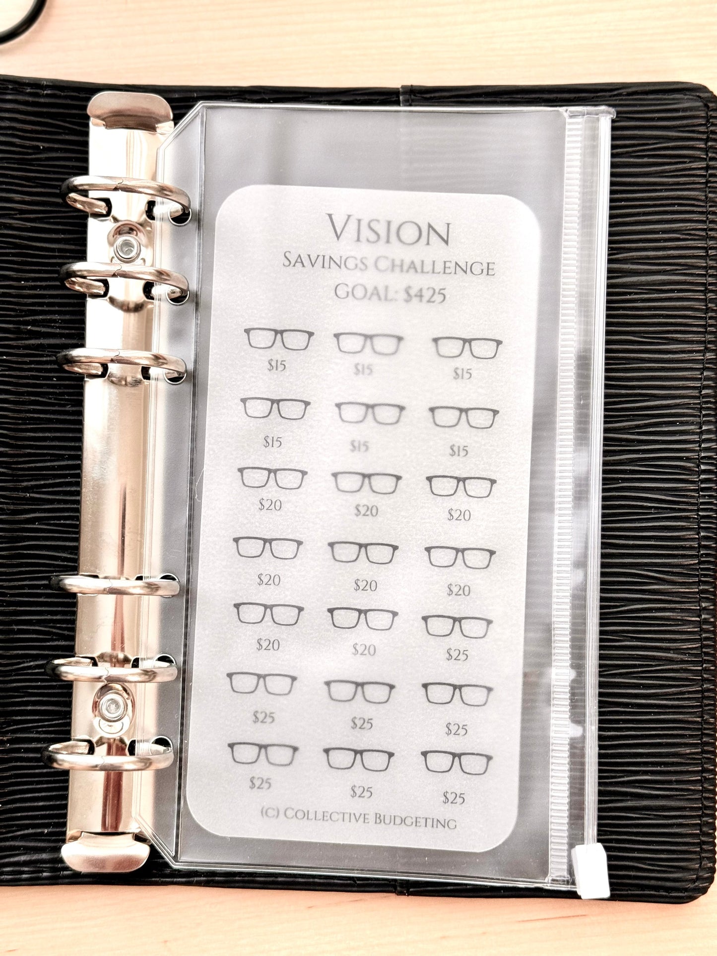 Vision Savings Challenge Card | Laminated Vellum Cash Tracker for Eye Exams, Glasses, Contacts, and Vision Expenses