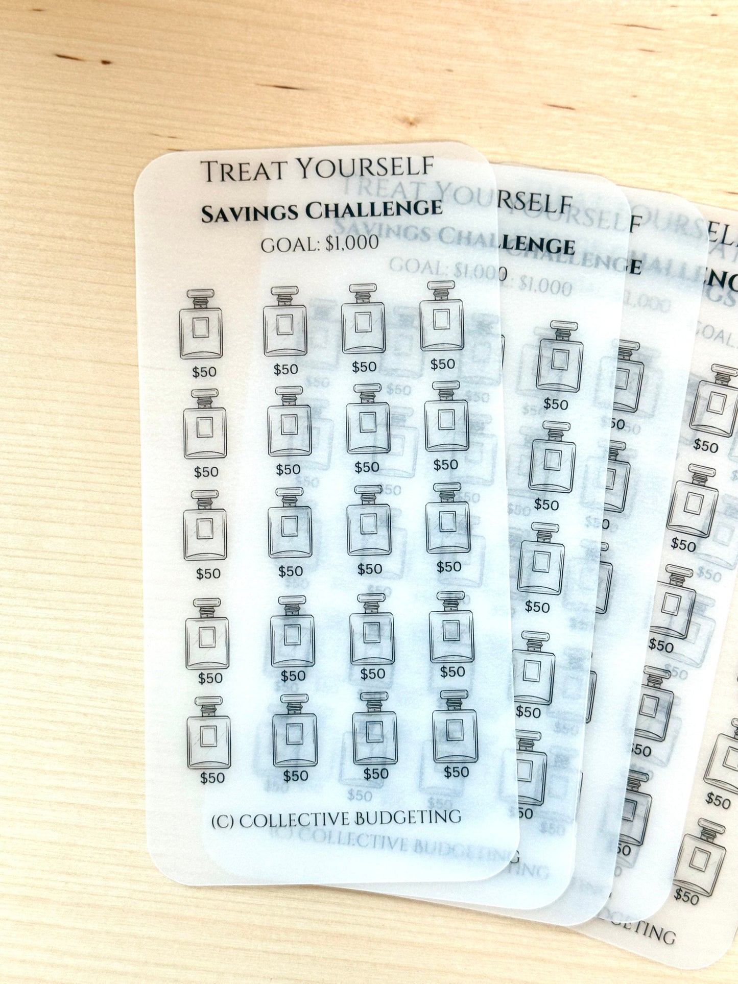 Treat Yourself Savings Challenge | Laminated Vellum Cash Tracker for Personal Rewards, Fun Money, and Self Care Budgeting
