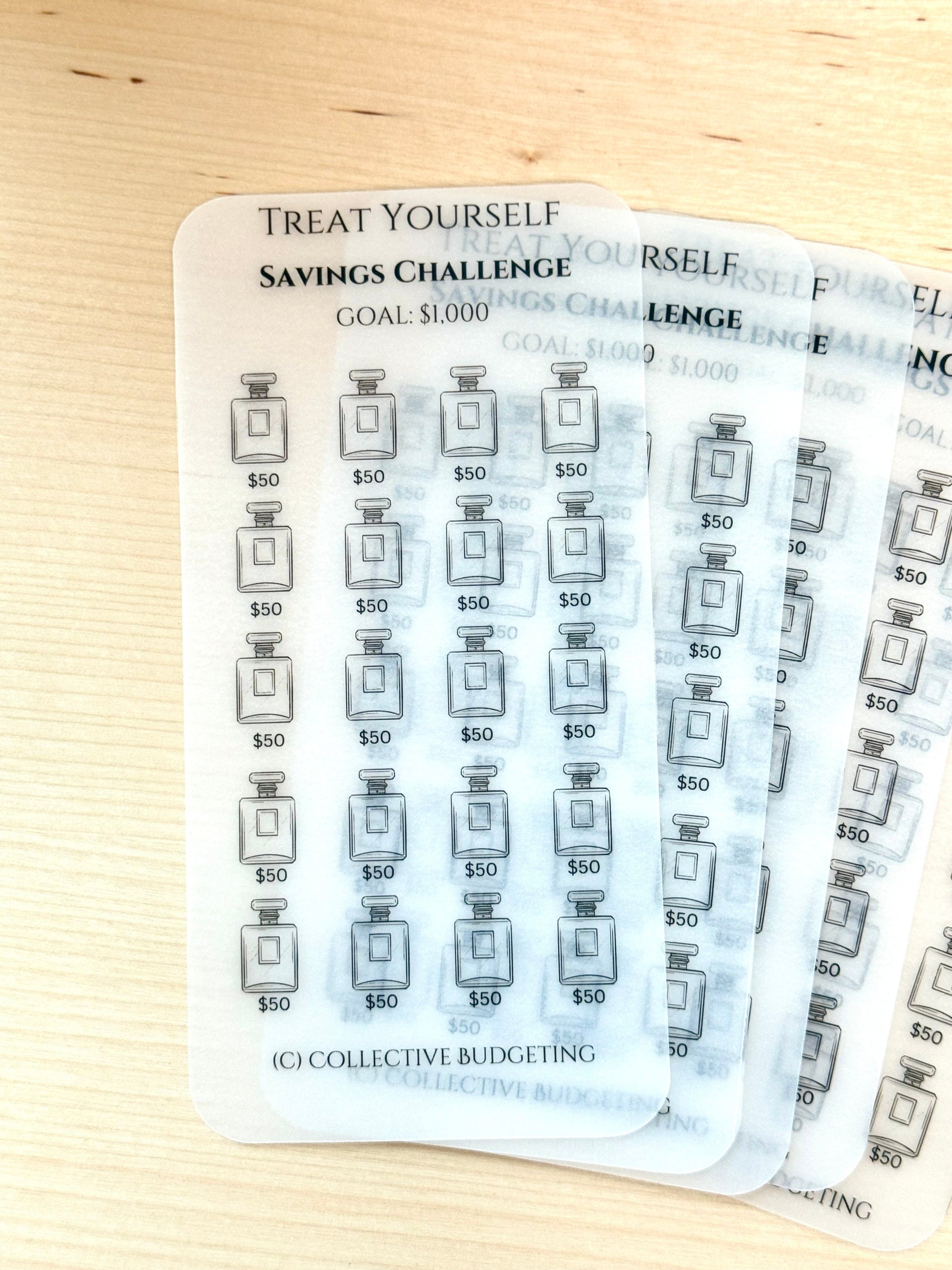 Treat Yourself Savings Challenge | Laminated Vellum Cash Tracker for Personal Rewards, Fun Money, and Self Care Budgeting