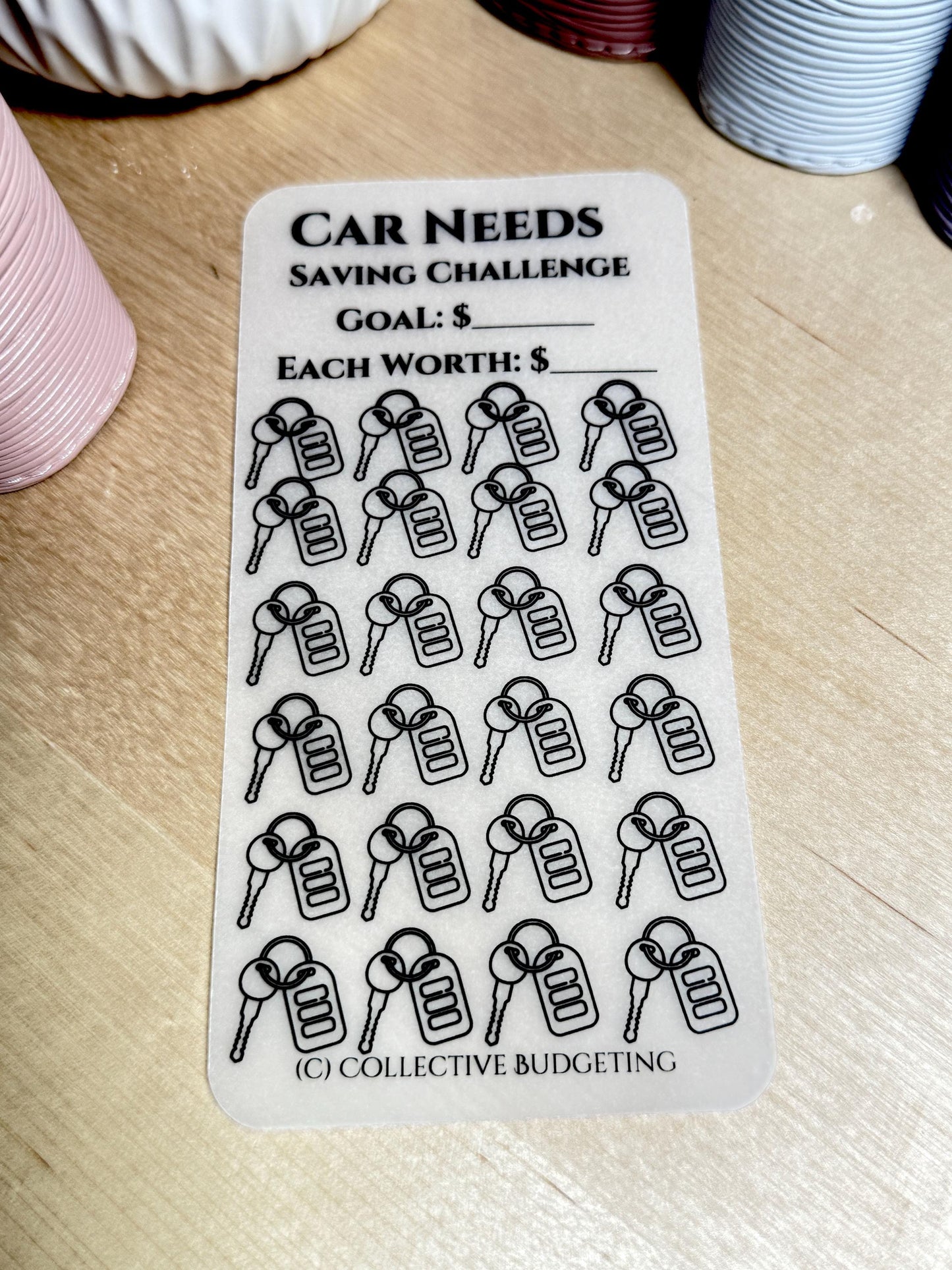 Car Needs Savings Challenge, Matte Laminated Vellum, Cash Envelope Tracker for Auto Budgeting