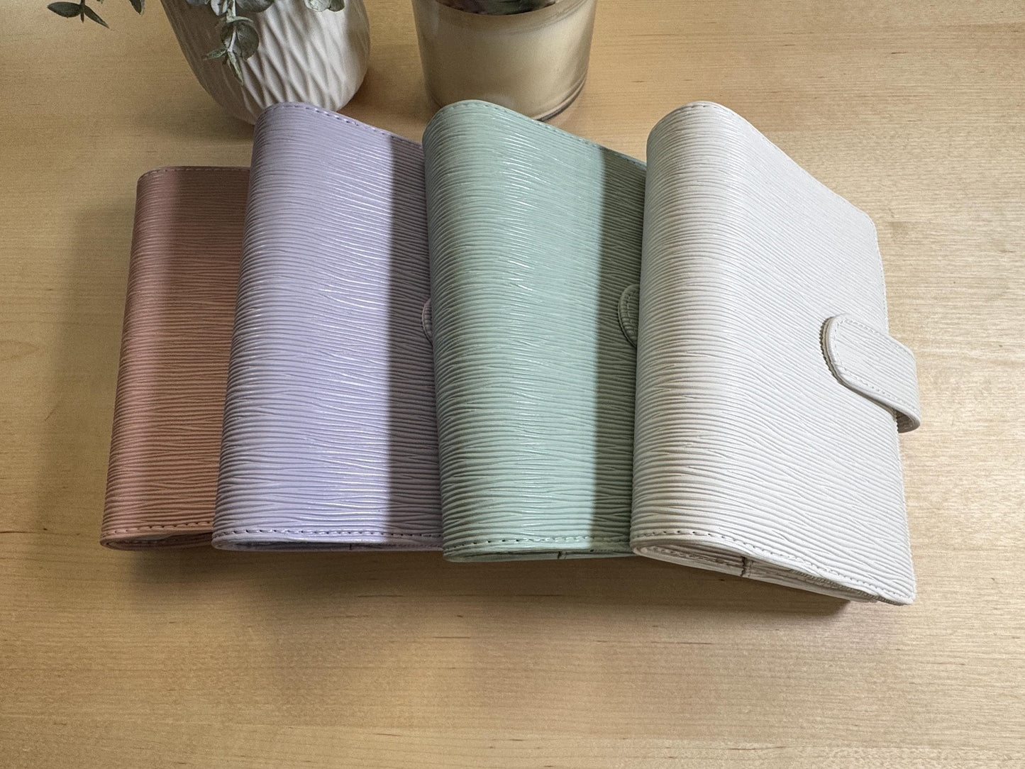 A6 Budget Binder with Silver Rings. Wallet. Cash Stuffing Envelope Wallet. Budget Organizer. Epi. Saffiano. Buckle. 4 colors, Pink, Lilac, Sage and white