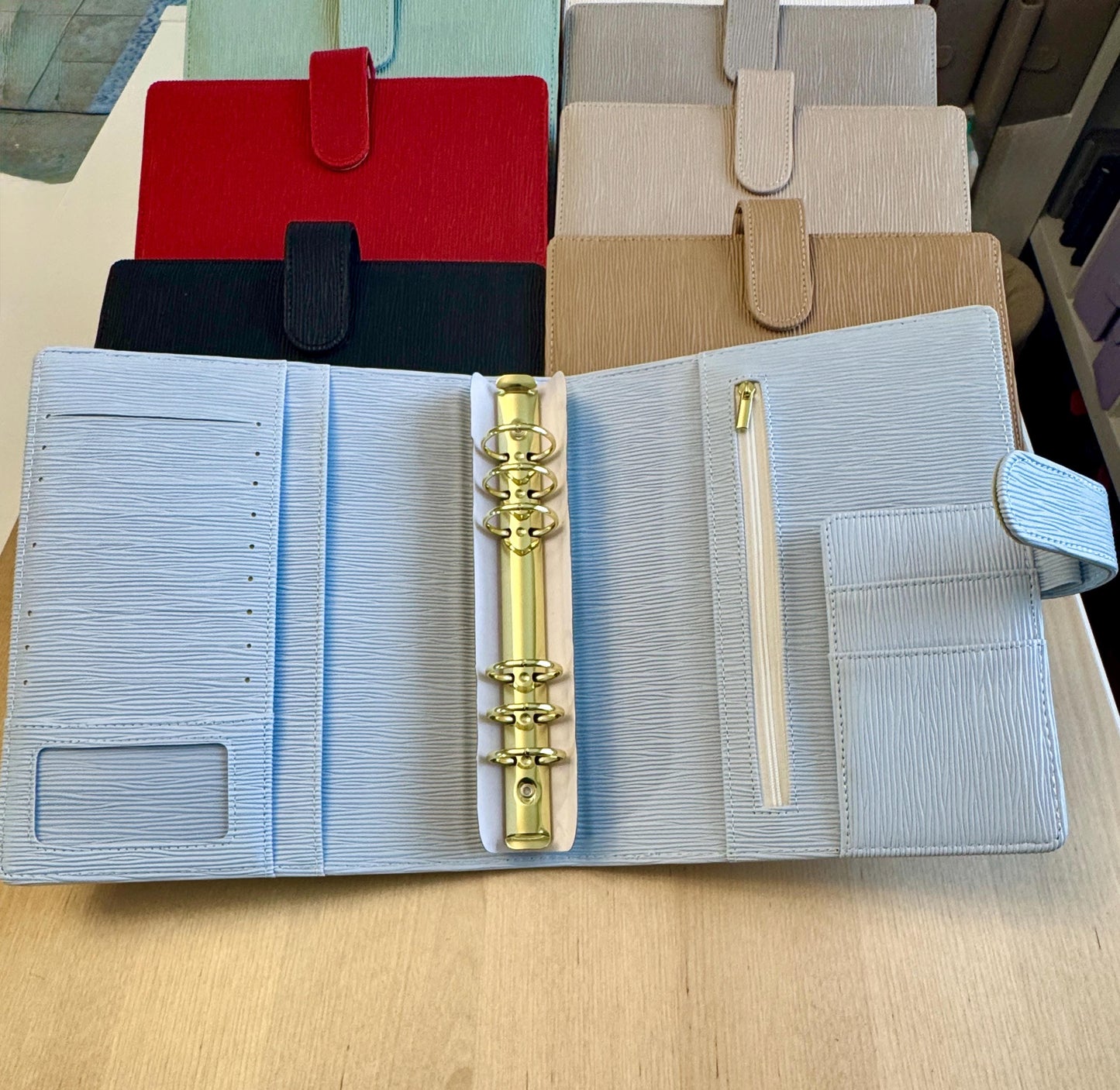Saffiano A5 Budget Binder: Gold Rings, Cash Envelope Wallet