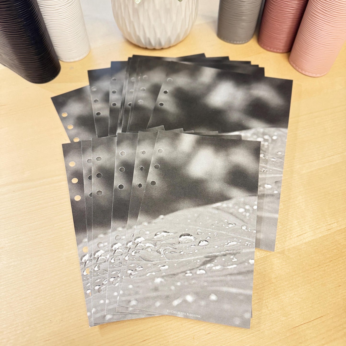 Raindrops on Leaf Budget Binder Dashboard: A5 A6 Cash Stuffing Insert