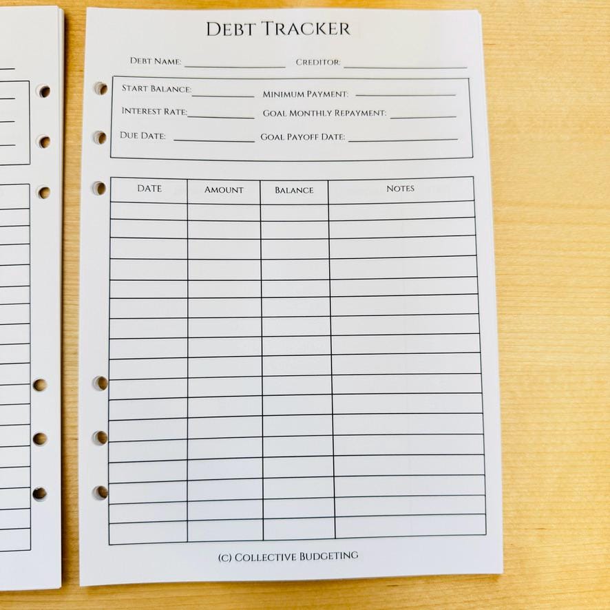 A5 Debt Tracker Insert: Cash Stuffing Budget Binder Tool