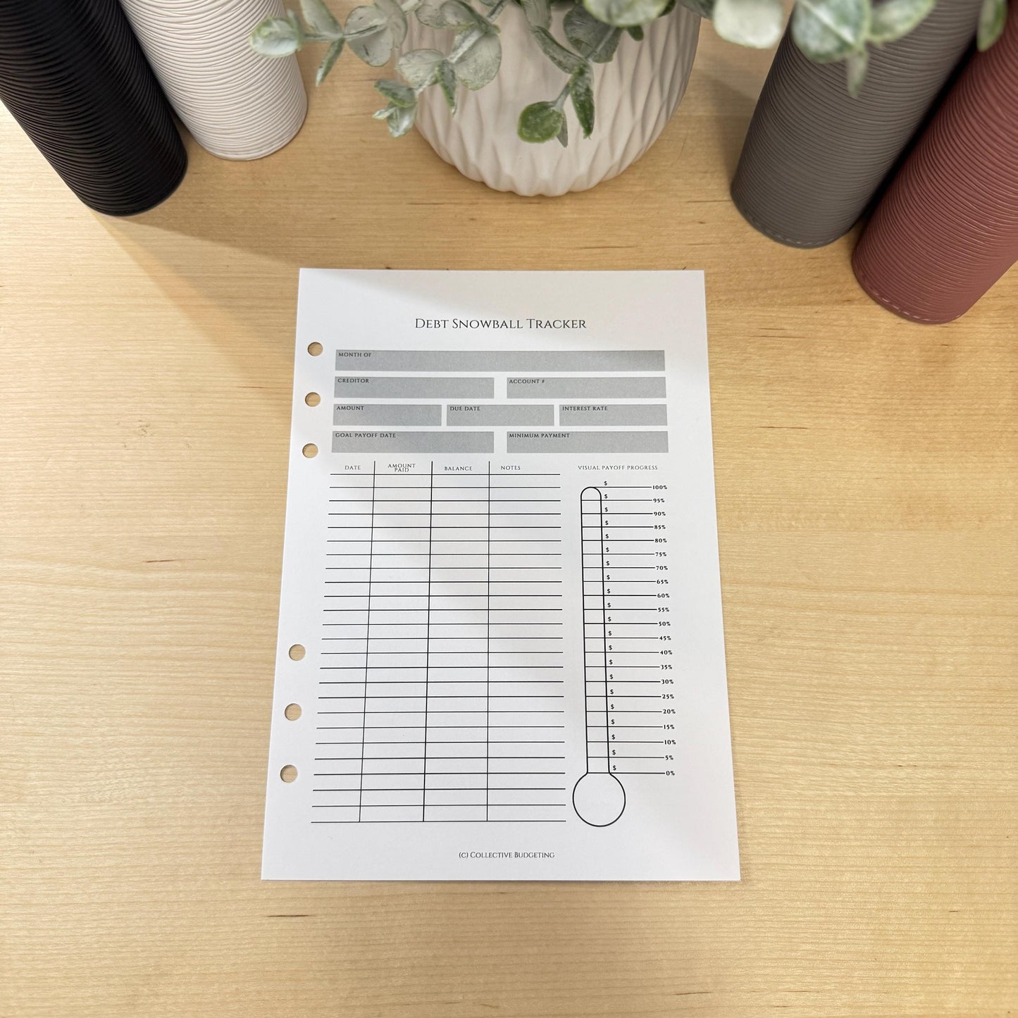 A5 Debt Snowball Tracker Insert: Cash Budgeting Tool