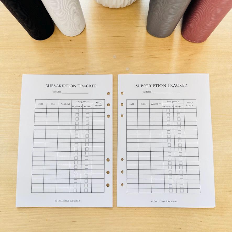A5 Subscription Tracker Insert | Double Sided Hole Punched Budget Planner Page for Recurring Bills and Monthly Expenses