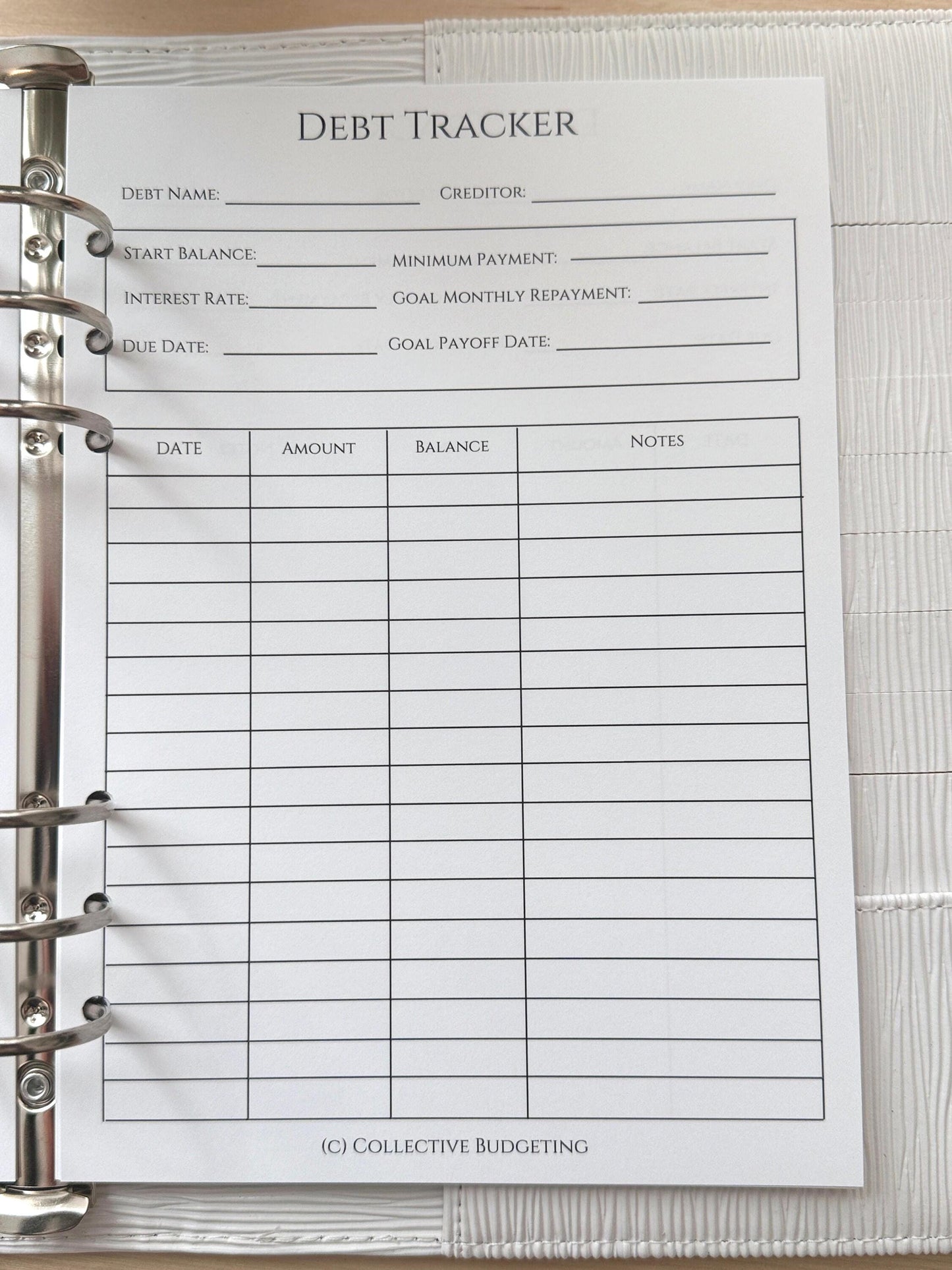 A5 Debt Tracker Insert: Cash Stuffing Budget Binder Tool