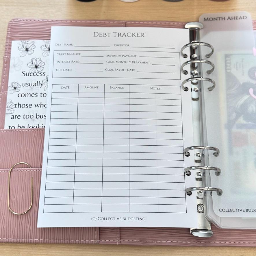 A5 Debt Tracker Insert: Cash Stuffing Budget Binder Tool