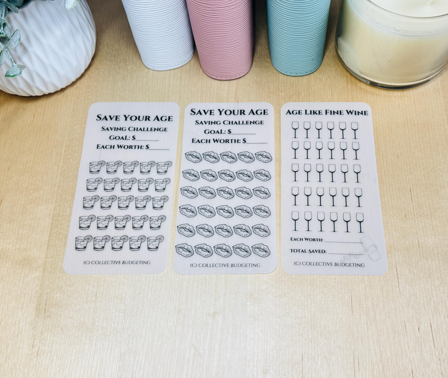 Save Your Age Laminated Savings Challenge | Age Like Fine Wine  | Save Your Age Designs on Vellum for Budget Binders and Cash Saving