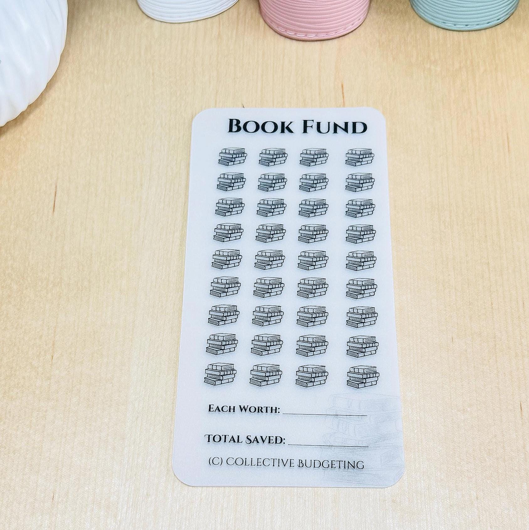 image of single Book Fund Savings Challenge Card | Laminated Vellum Cash Tracker for Readers and Budget Binders with collective budgeting on bottom