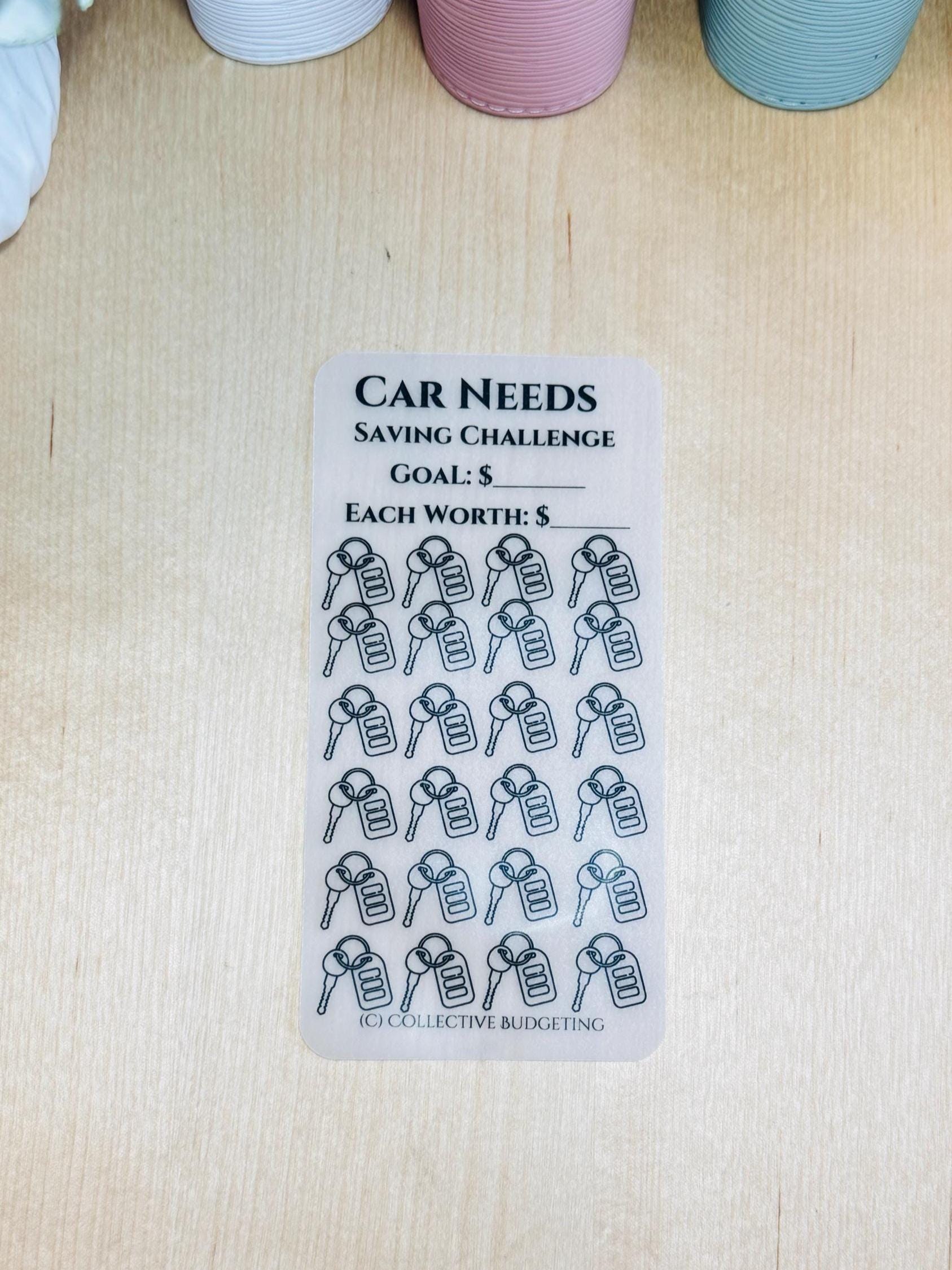 Car Needs Savings Challenge, Matte Laminated Vellum, Cash Envelope Tracker for Auto Budgeting