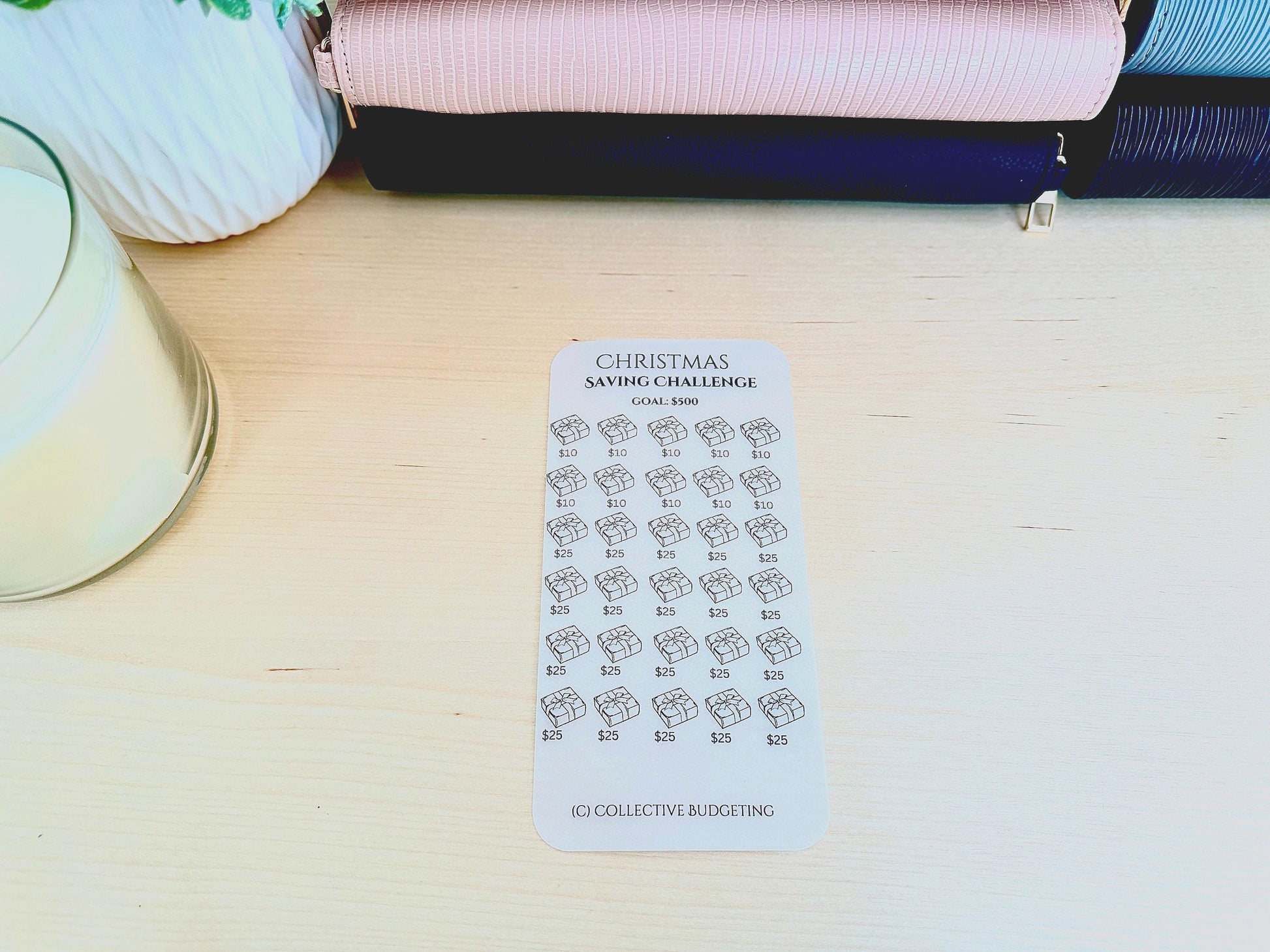 Christmas Savings Challenge Card | Laminated Vellum Cash Tracker for Holiday Budgeting & for Binder Cash Envelope