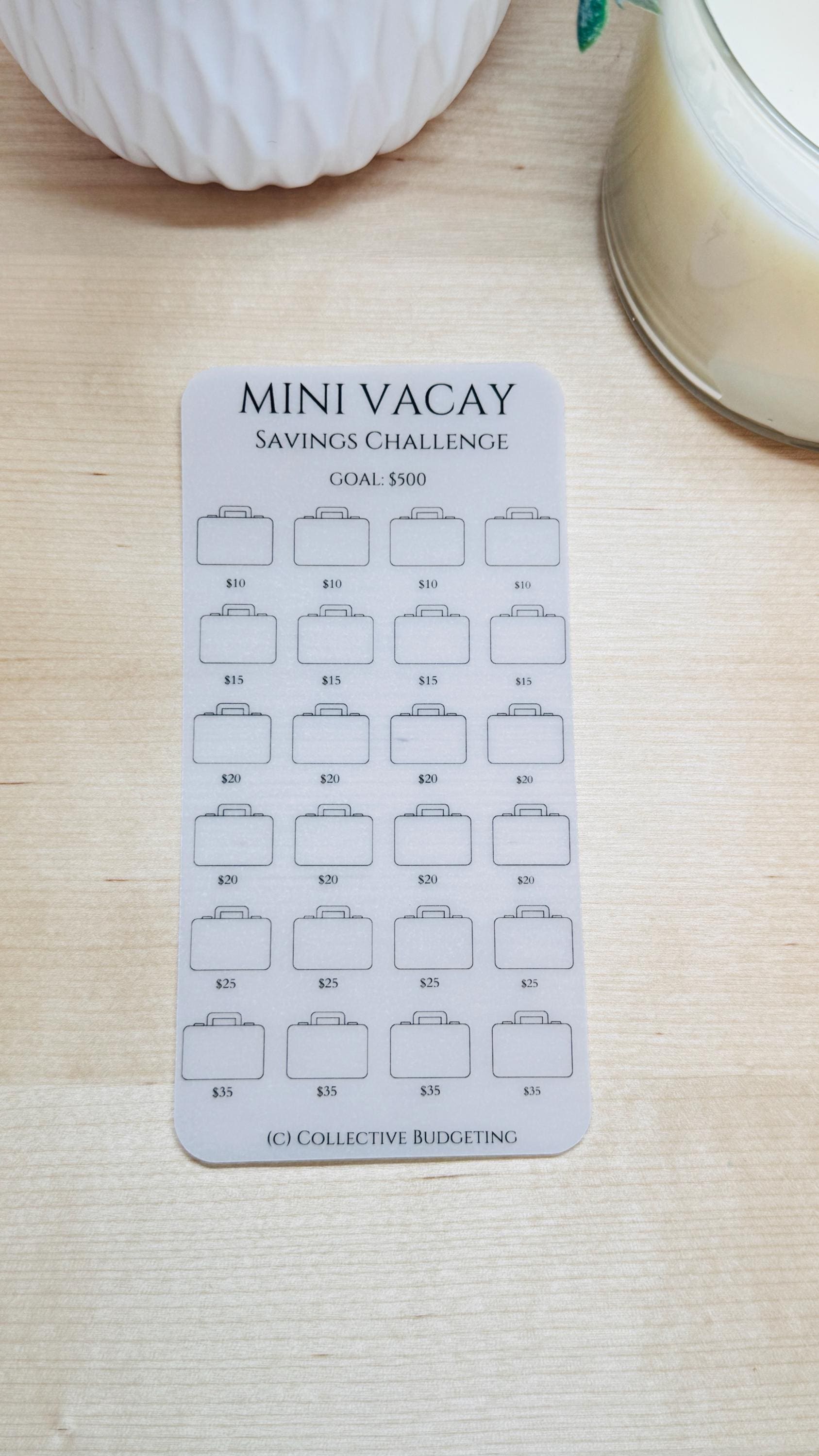 Vacation Savings Challenge Card | Laminated Vellum Cash Tracker for Travel Goals and Budgeting Getaways