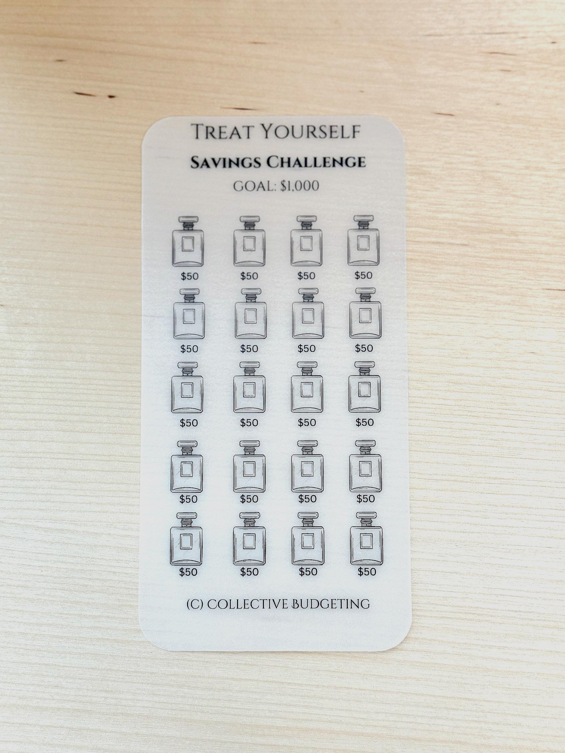 Treat Yourself Savings Challenge | Laminated Vellum Cash Tracker for Personal Rewards, Fun Money, and Self Care Budgeting